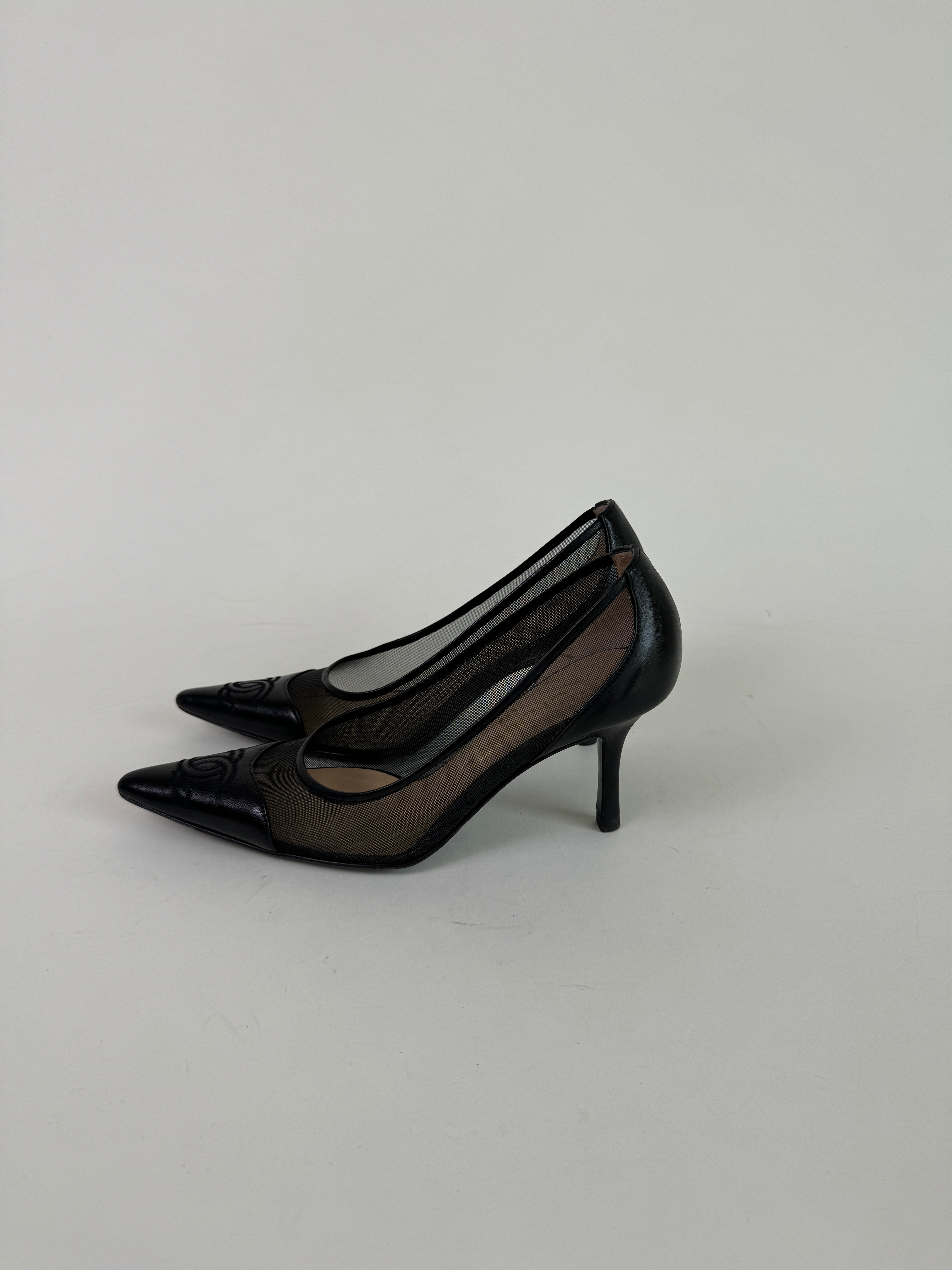 Vintage Chanel Black Mesh CC Pumps 35