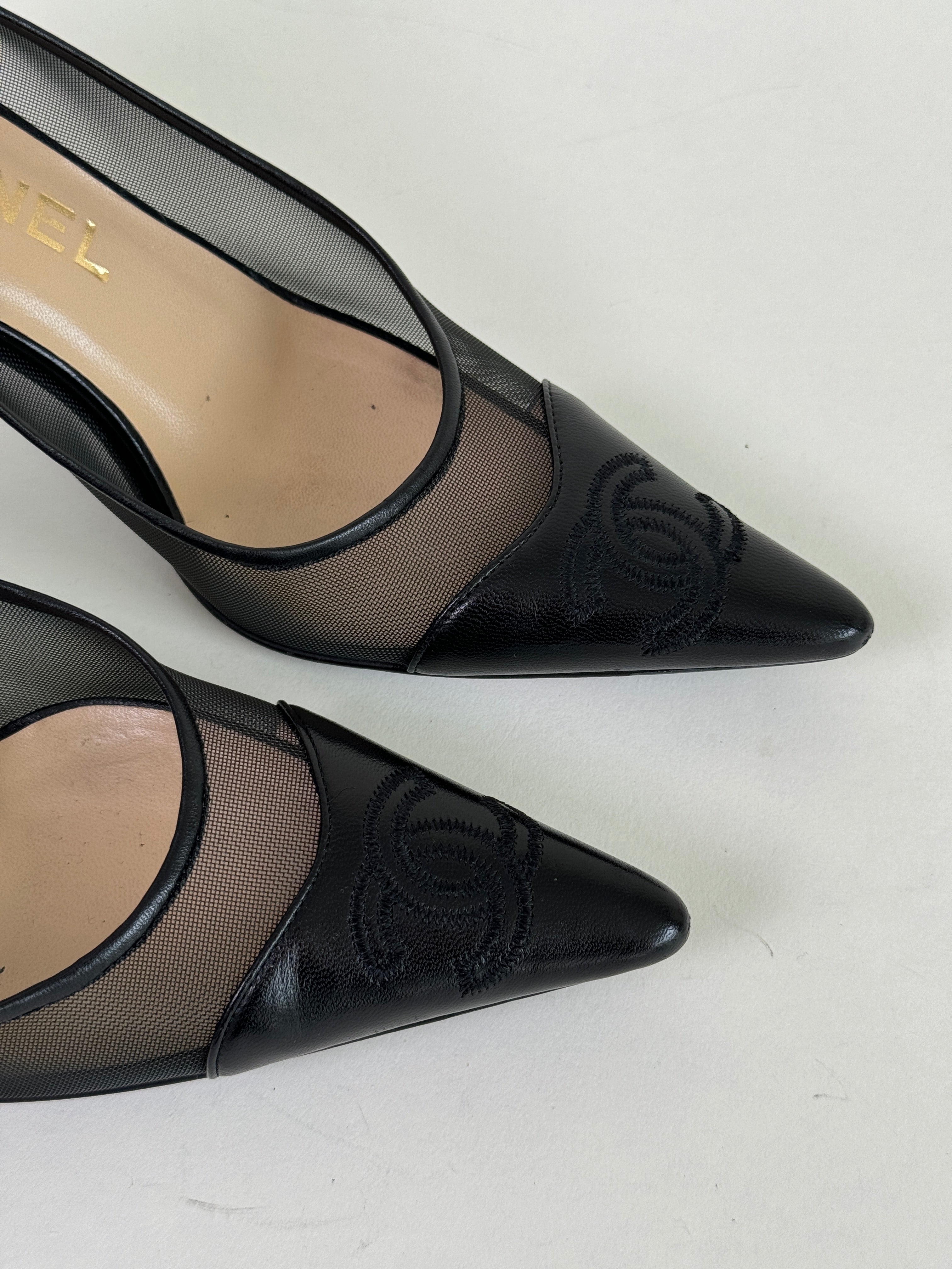 Vintage Chanel Black Mesh CC Pumps 35