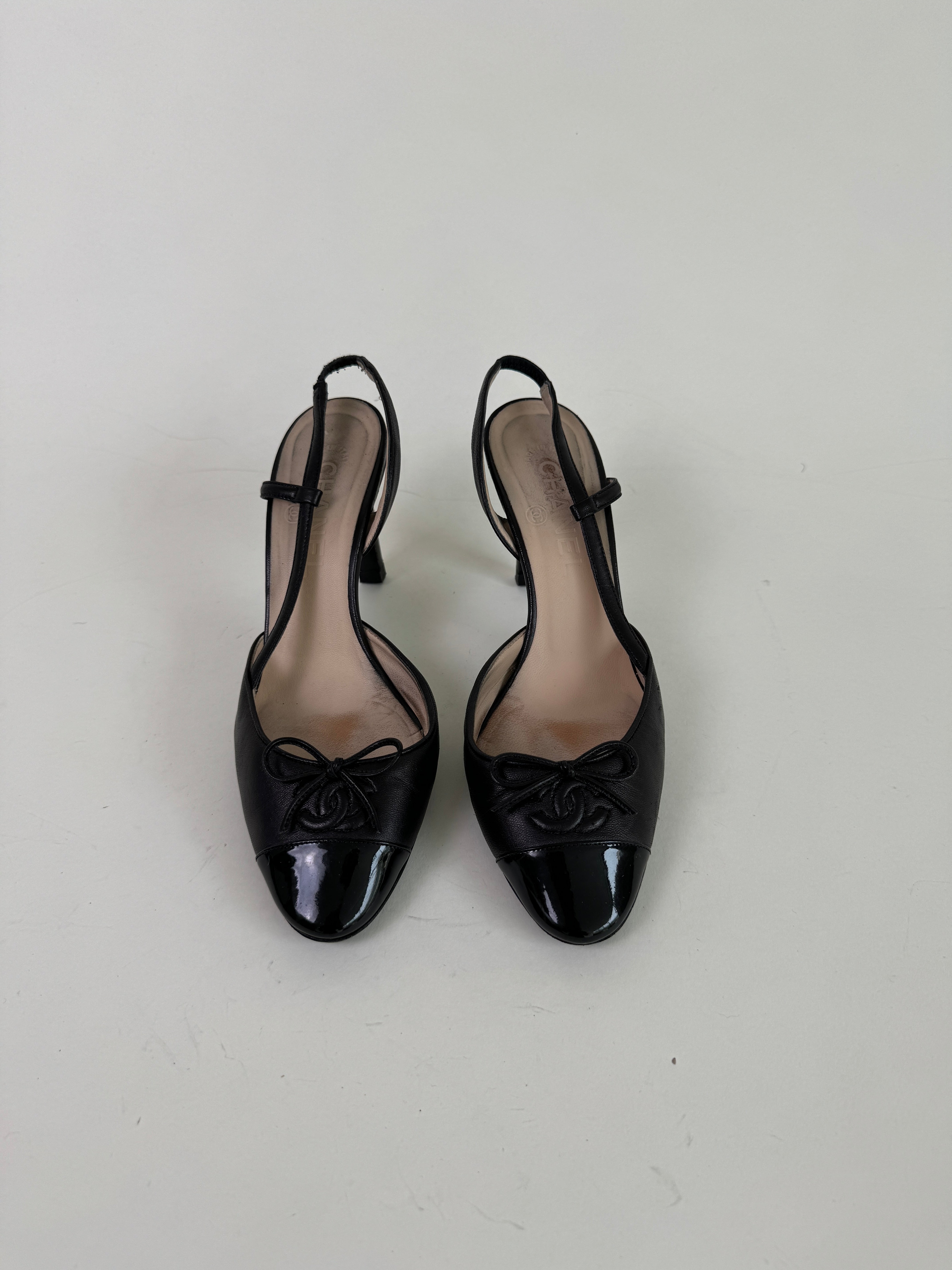 Chanel Black CC Slingbacks 36.5