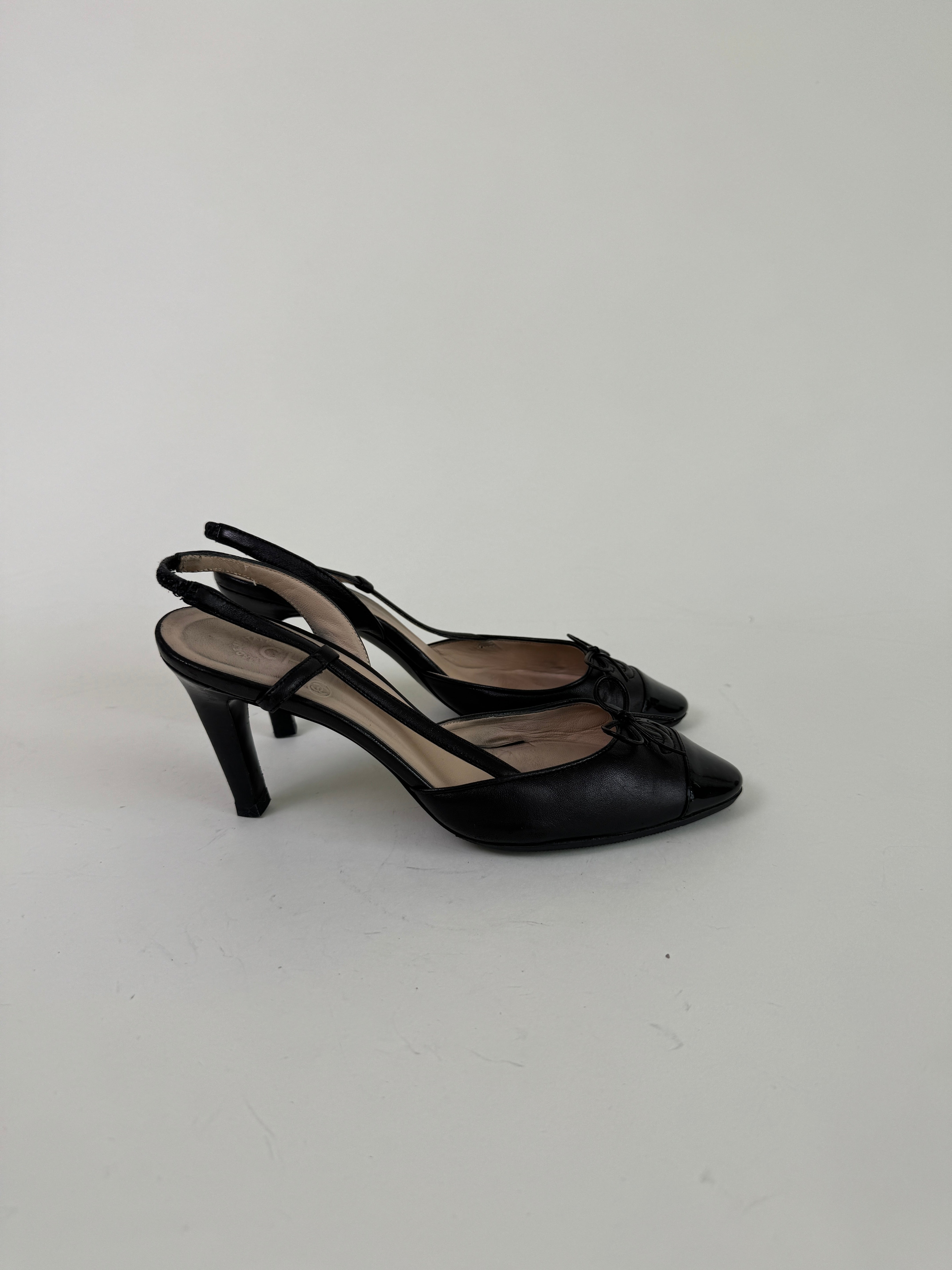 Chanel Black CC Slingbacks 36.5