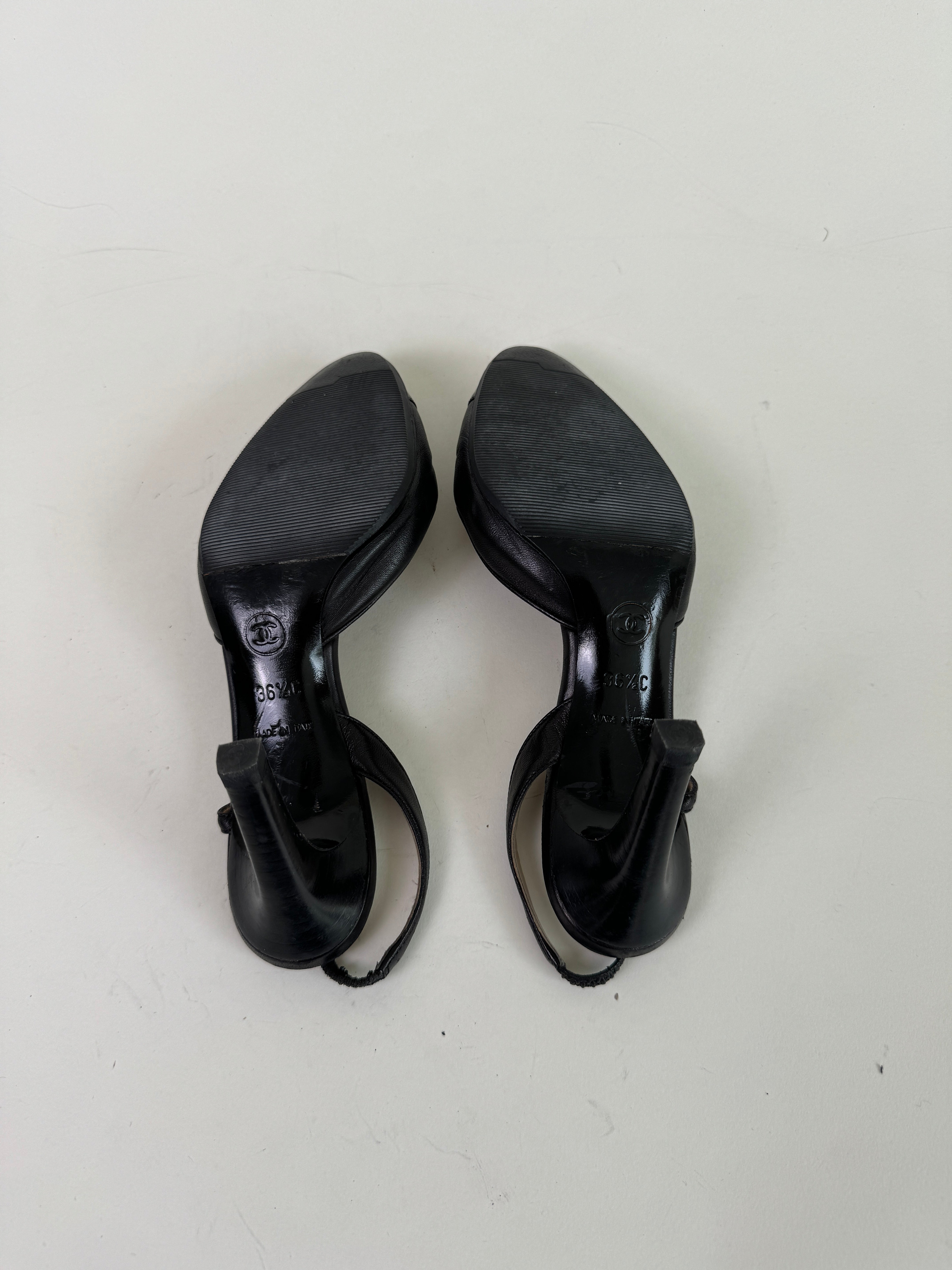 Chanel Black CC Slingbacks 36.5