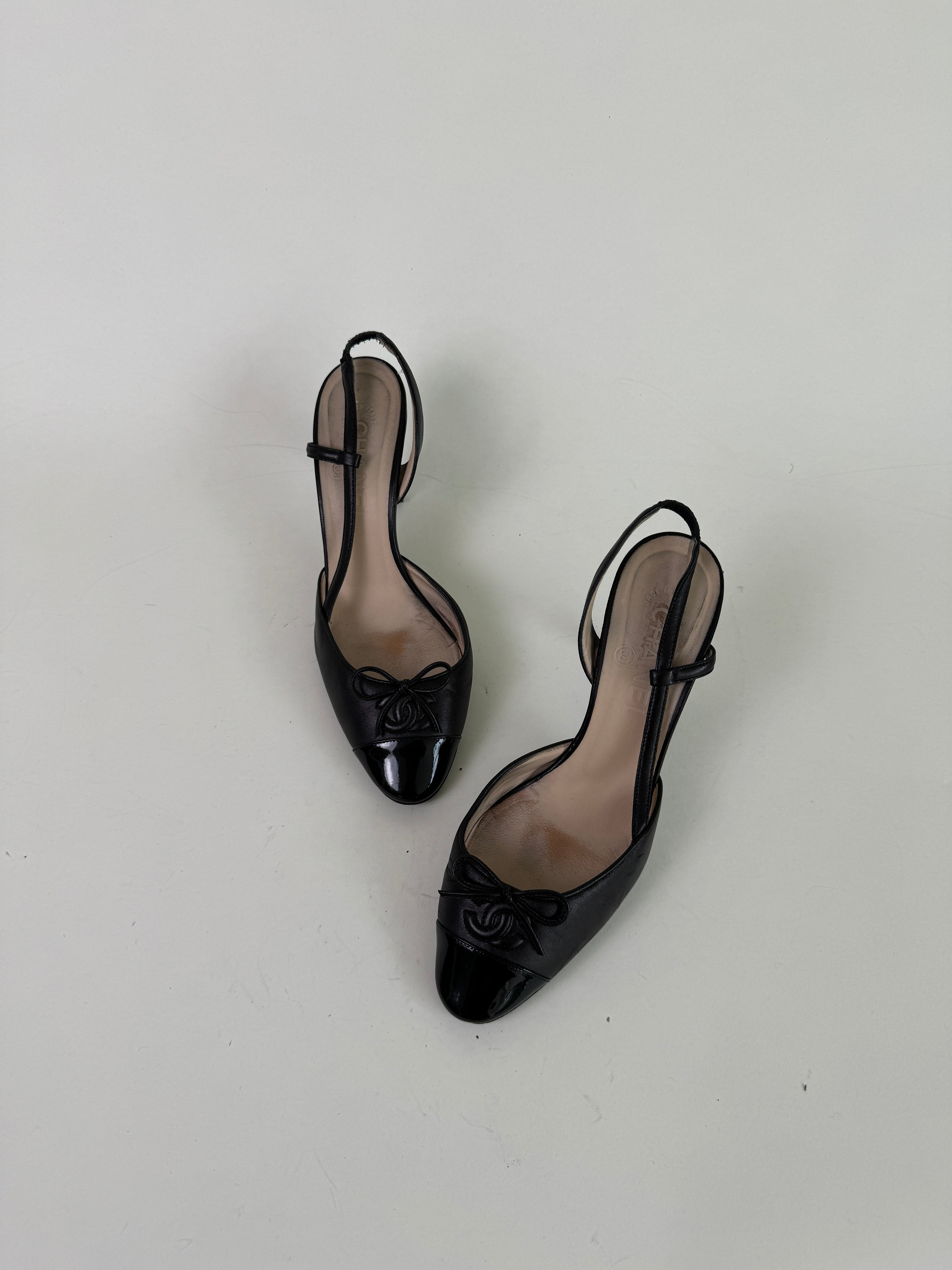 Chanel Black CC Slingbacks 36.5