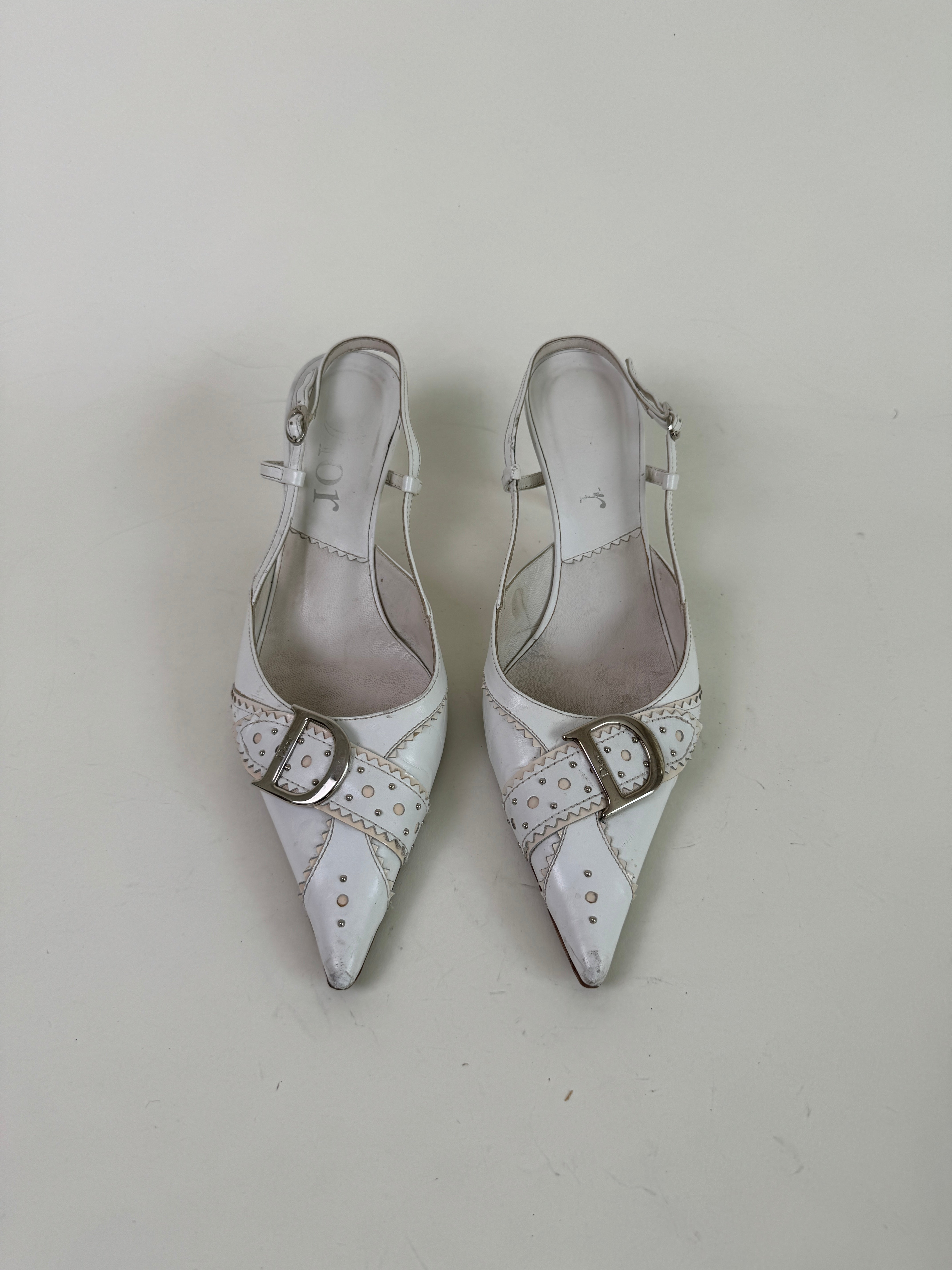 Vintage Dior White Slingbacks 38.5