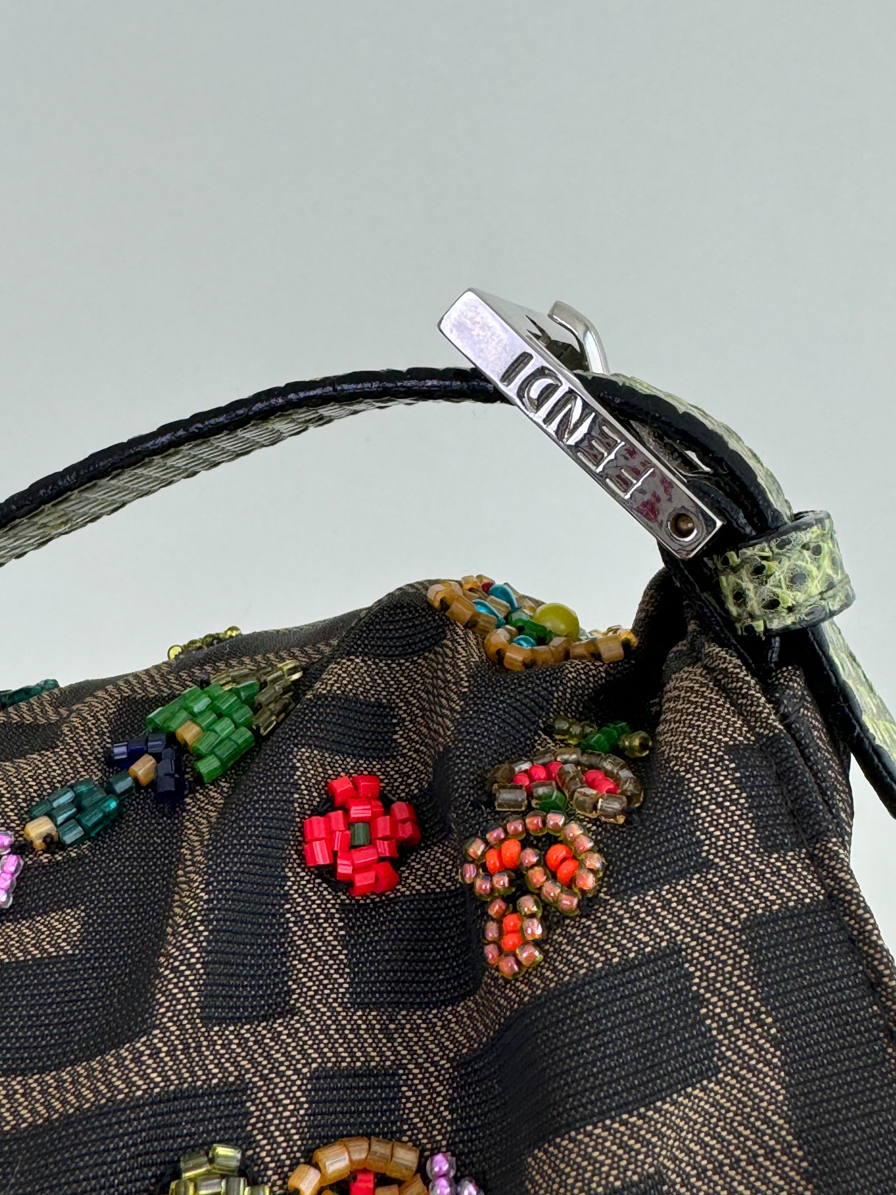 Fendi Canvas Green Python Baguette