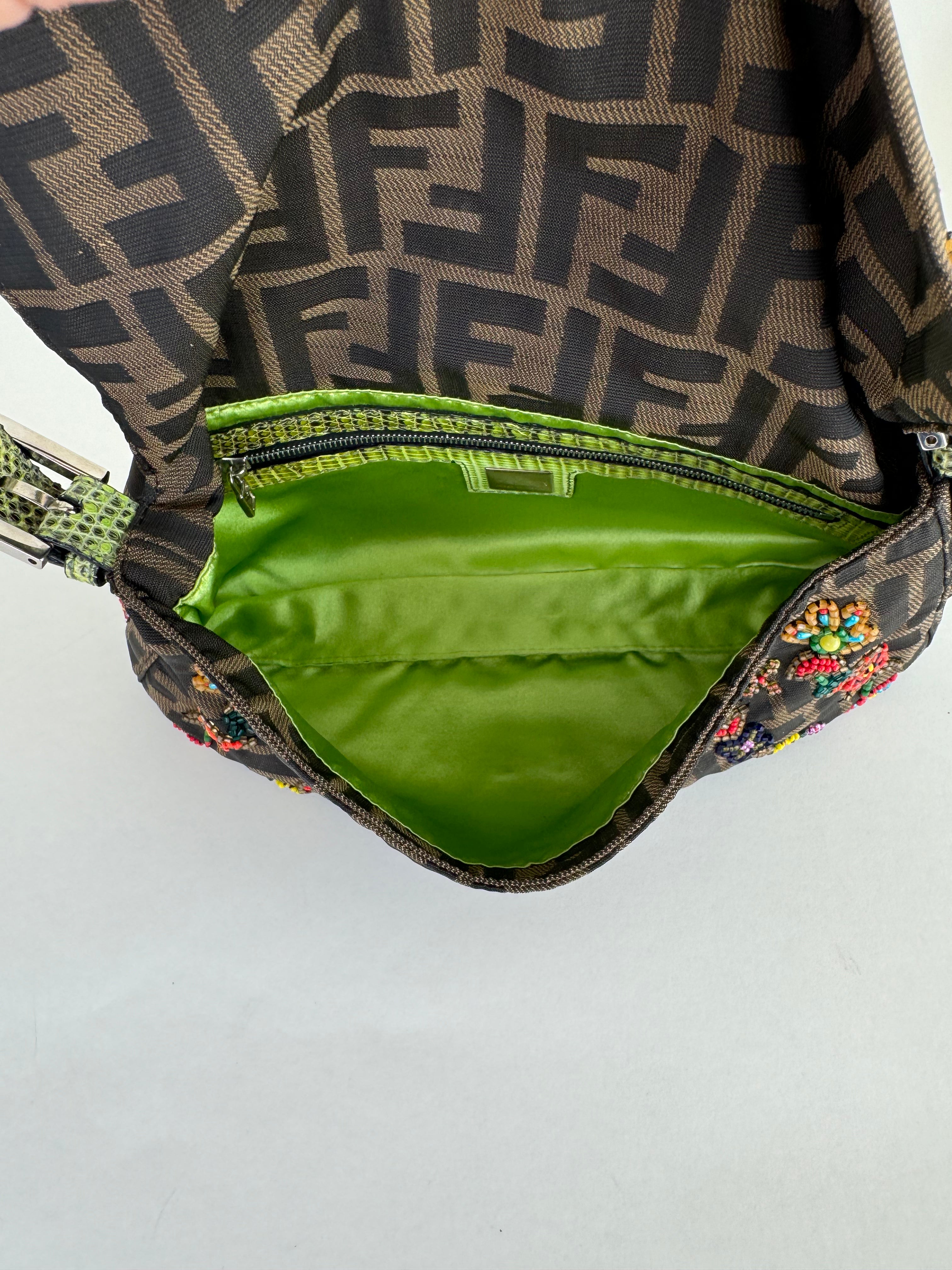 Fendi Canvas Green Python Baguette