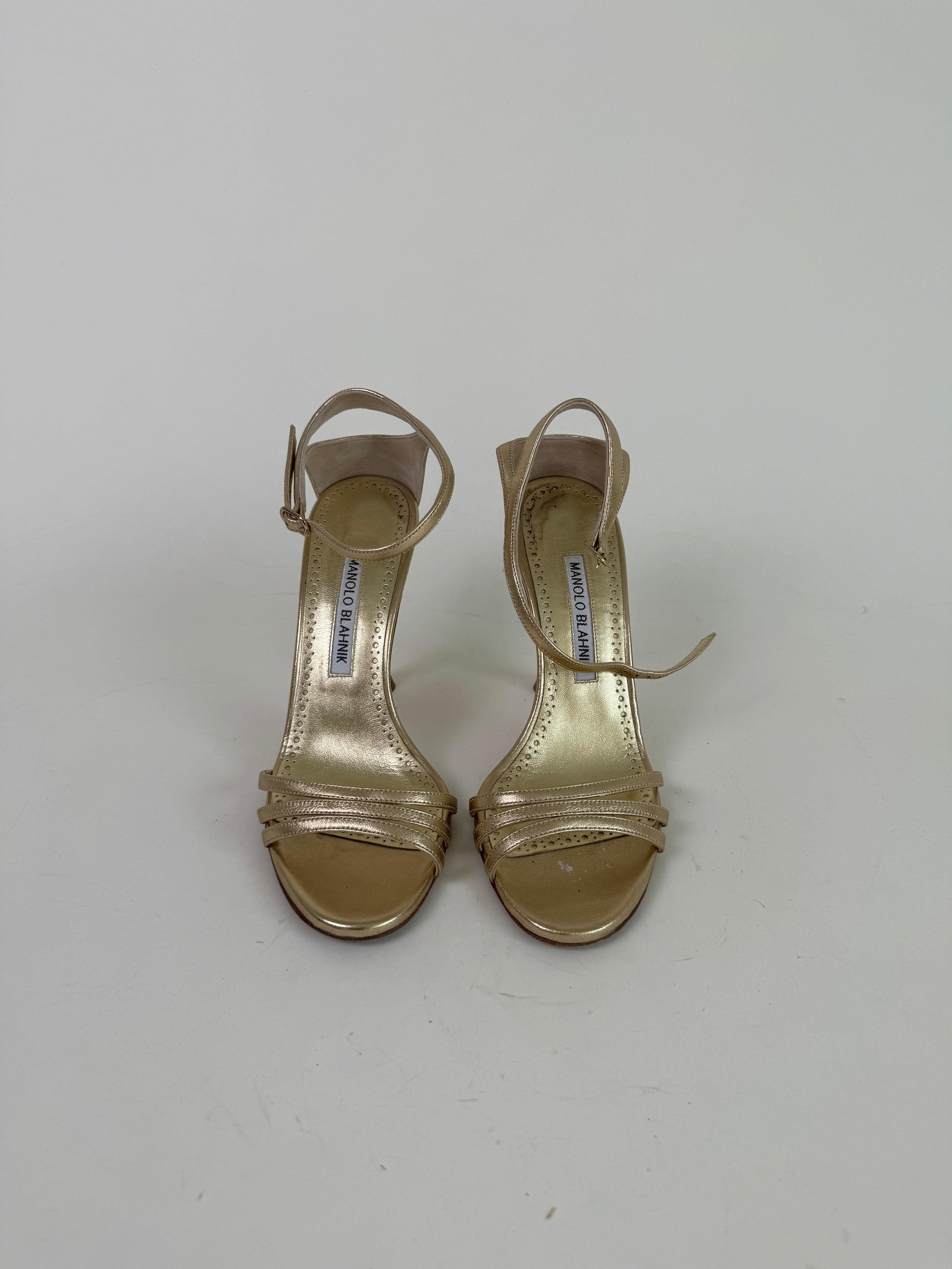 Manolo Blahnik Gold Leather Sandals 36