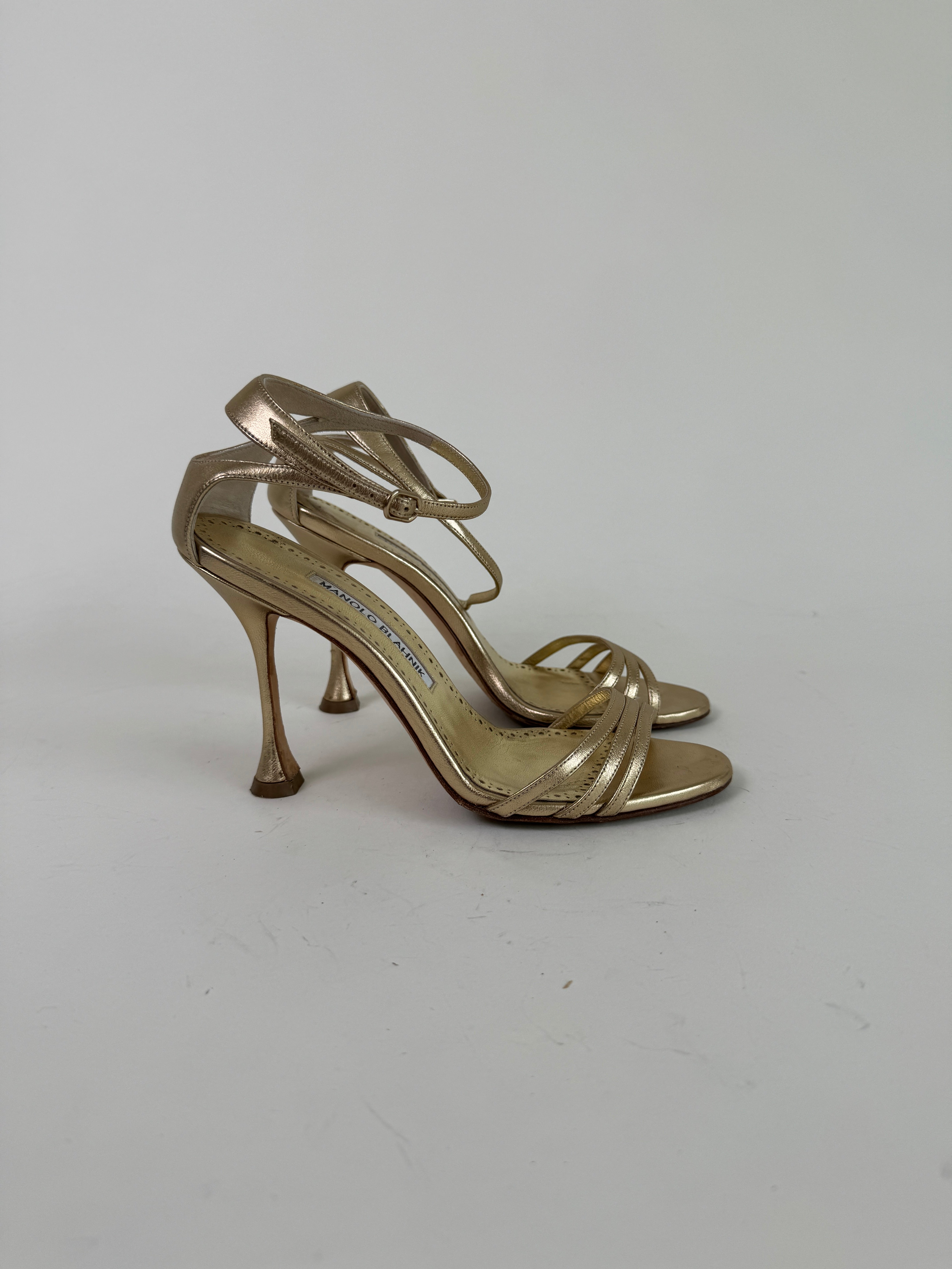 Manolo Blahnik Gold Leather Sandals 36