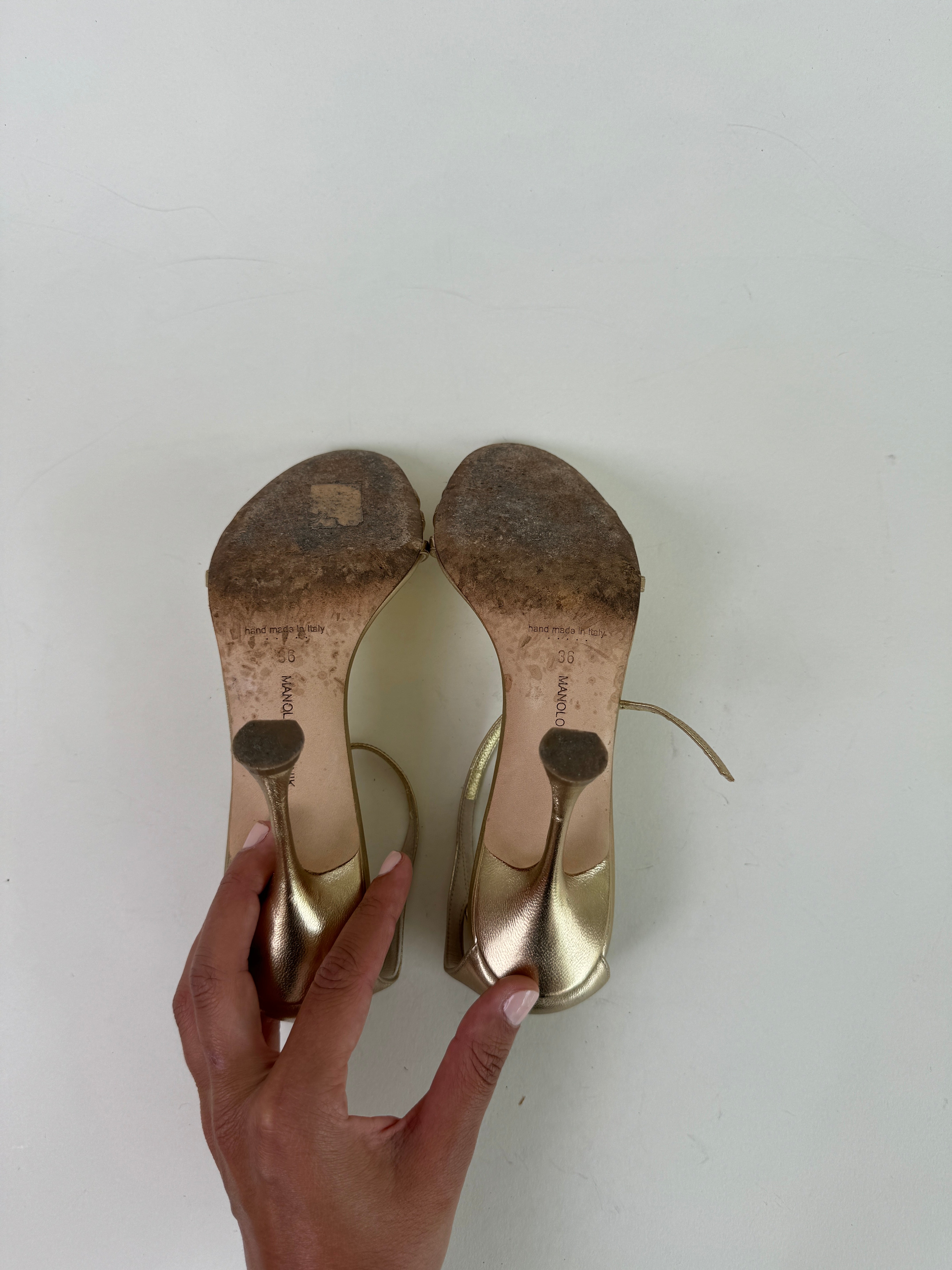 Manolo Blahnik Gold Leather Sandals 36