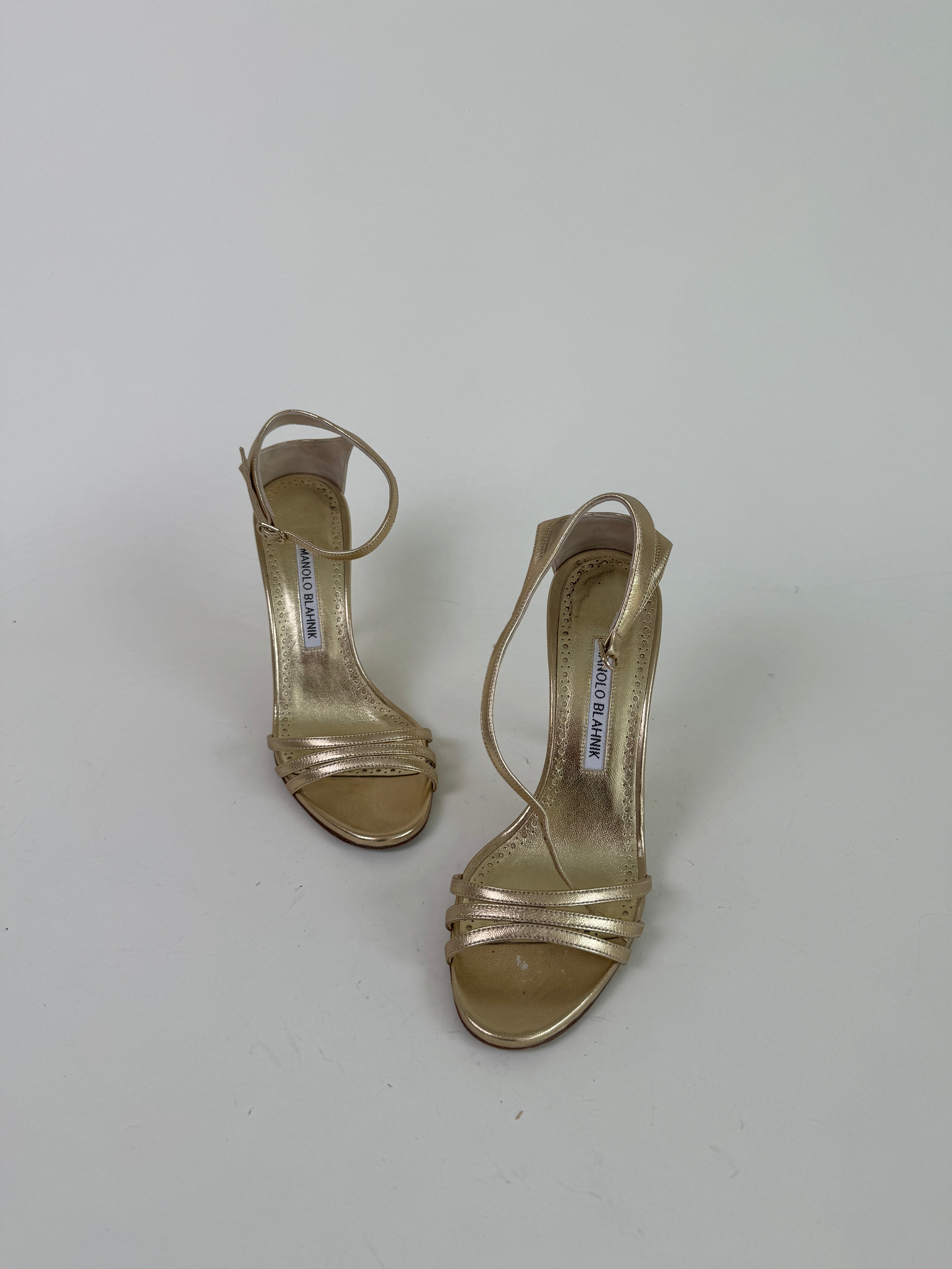 Manolo Blahnik Gold Leather Sandals 36