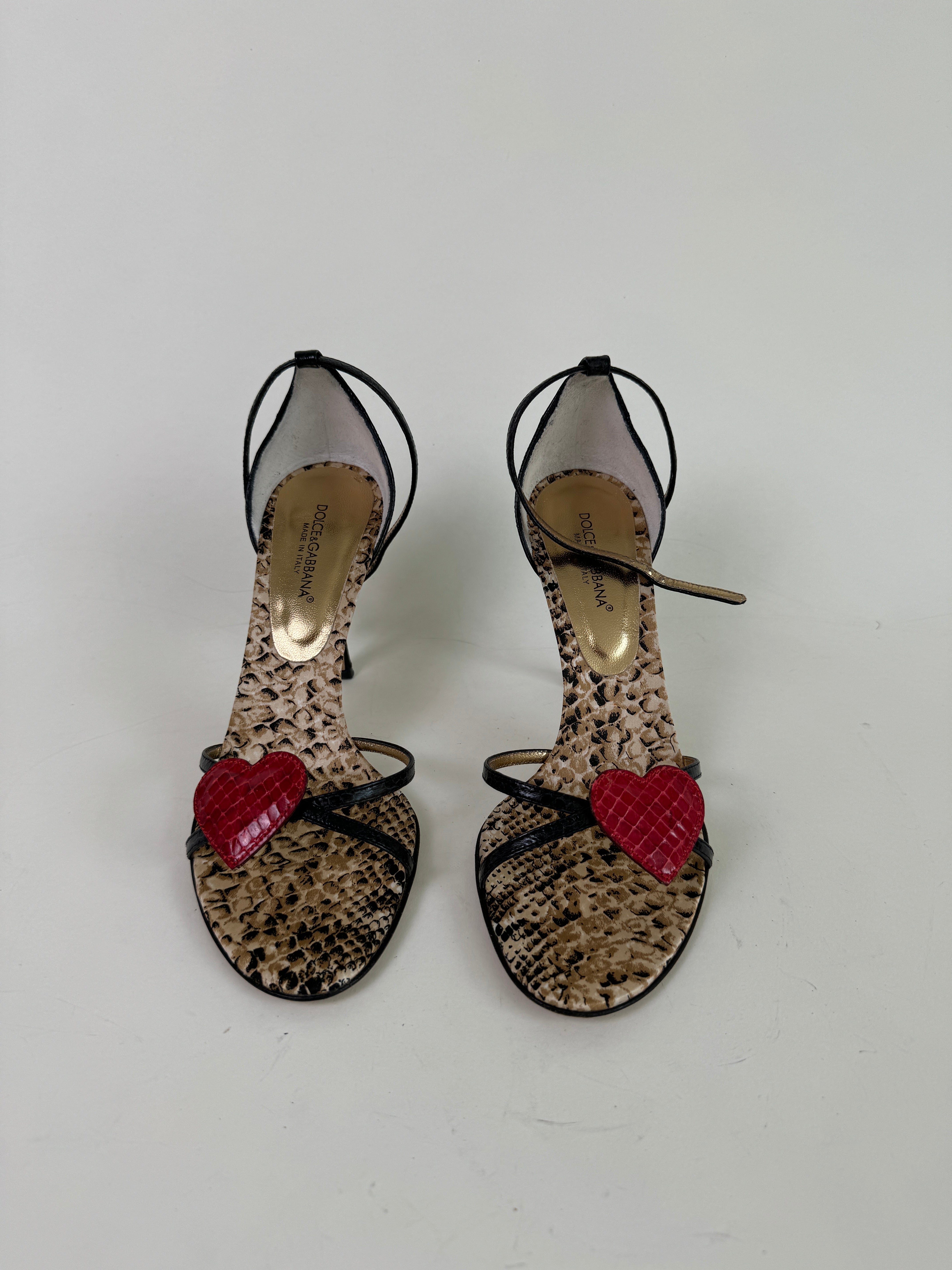 Dolce & Gabbana Vintage Snakeskin Heart Sandal Heels 39