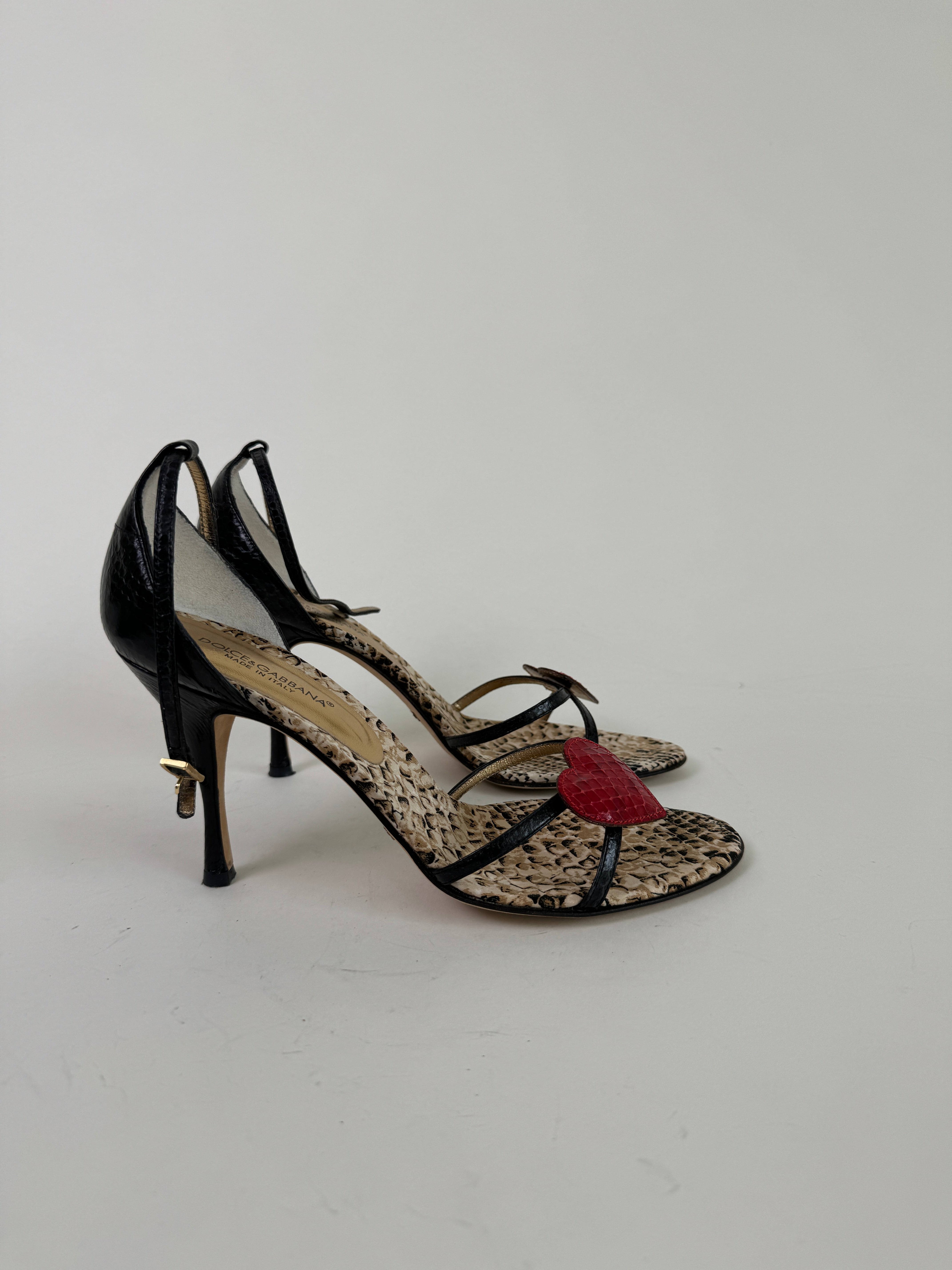 Dolce & Gabbana Vintage Snakeskin Heart Sandal Heels 39