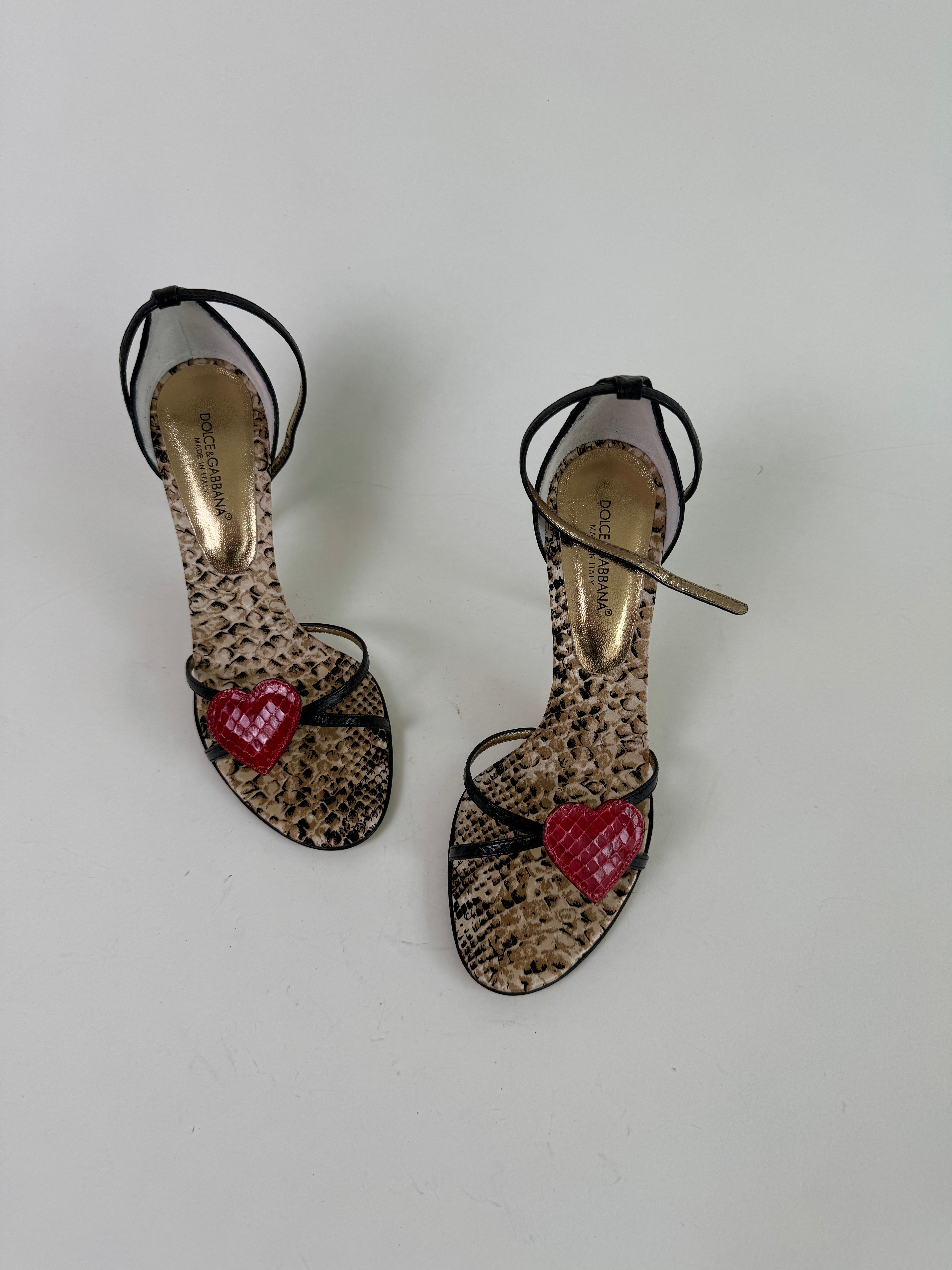 Dolce & Gabbana Vintage Snakeskin Heart Sandal Heels 39