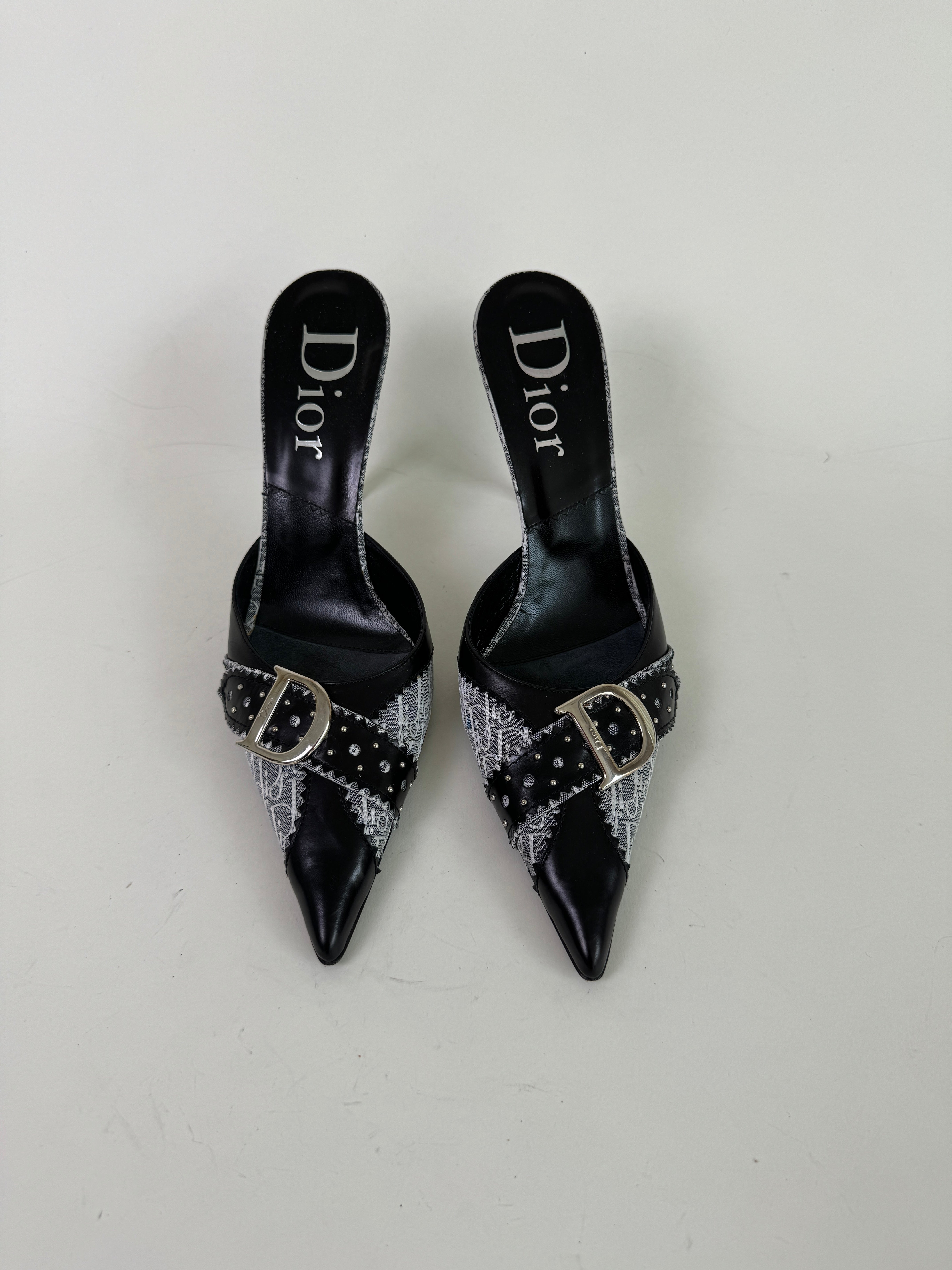 Vintage Dior Black and White Mules 40