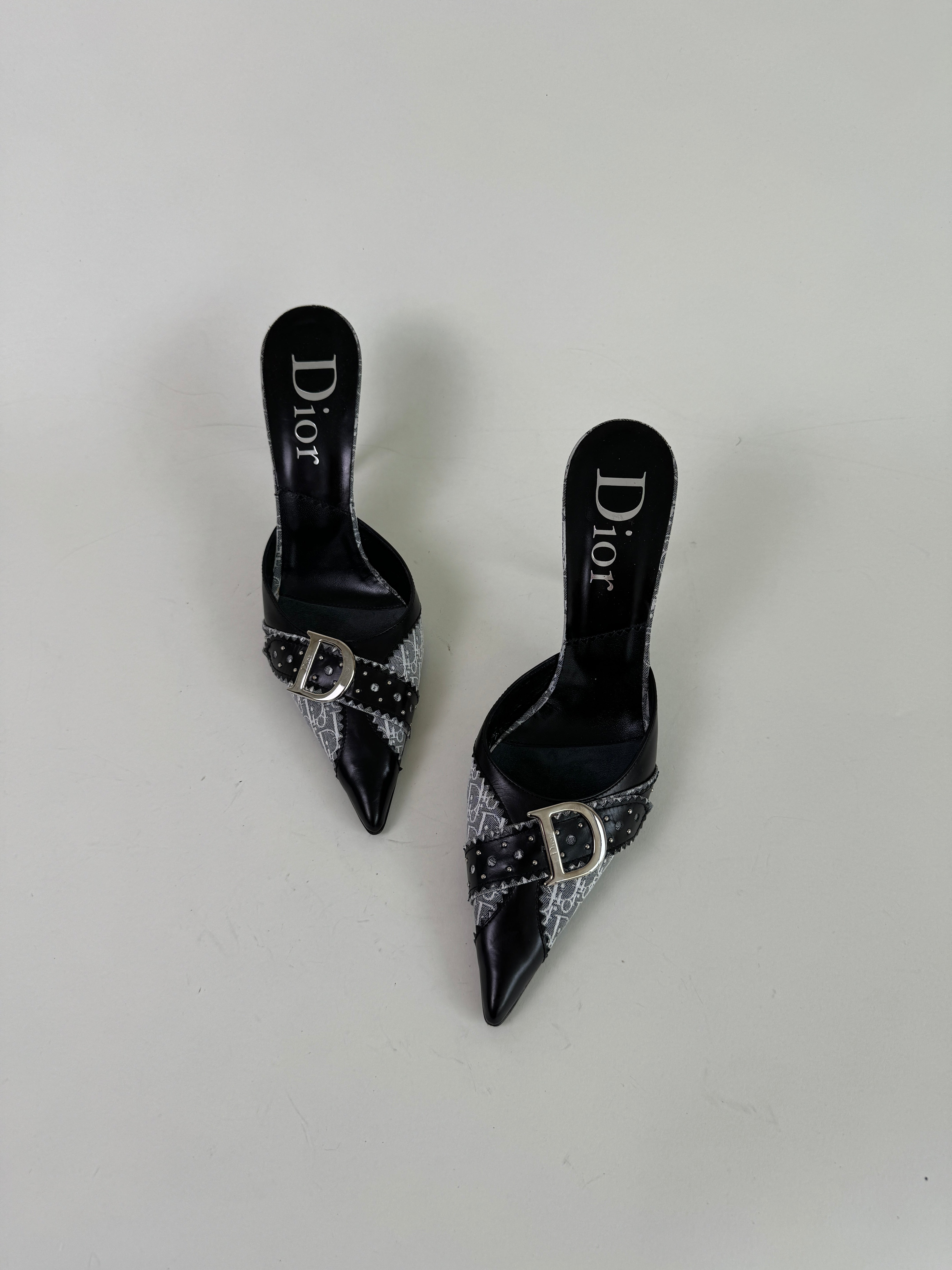 Vintage Dior Black and White Mules 40