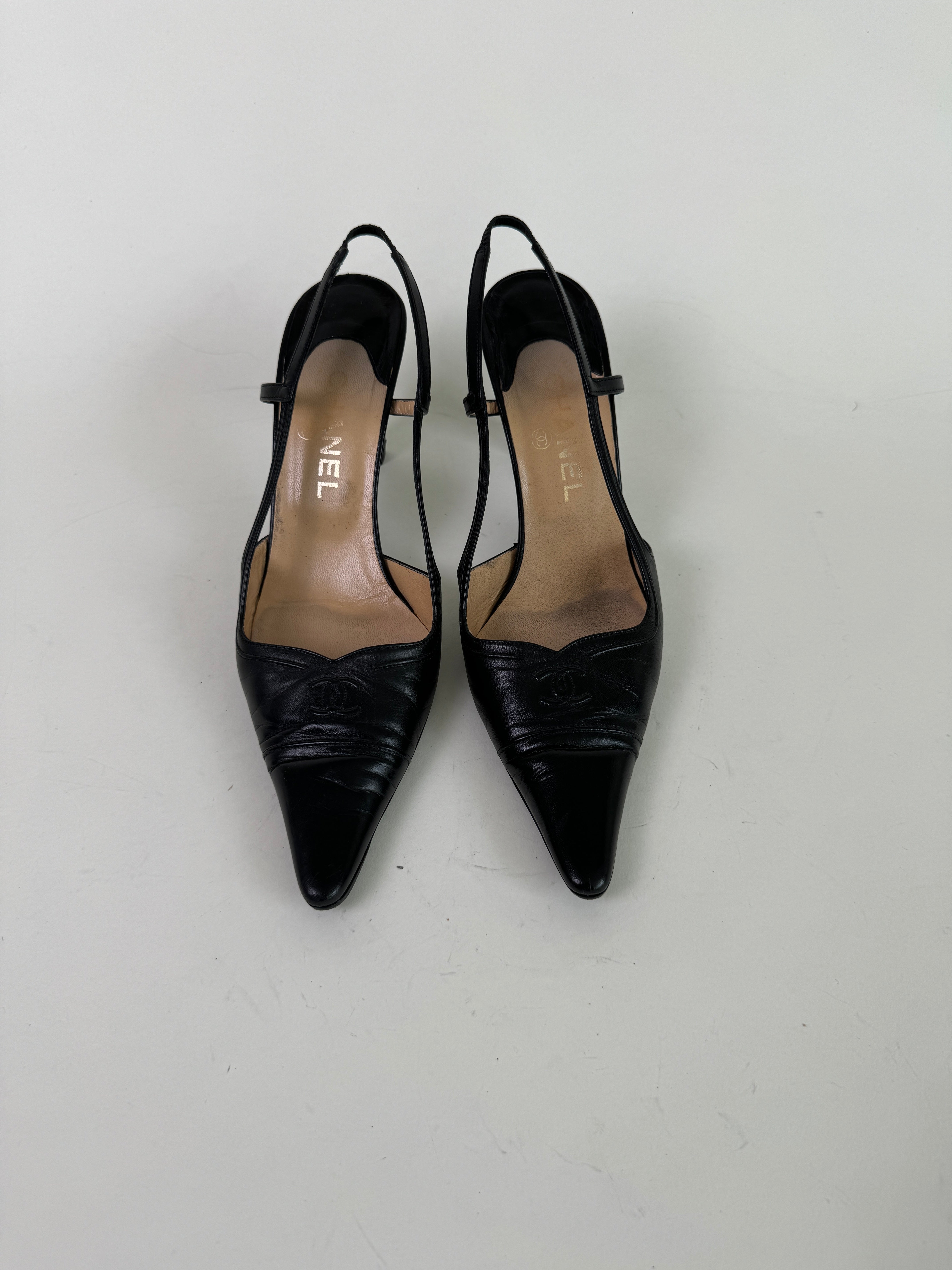 Vintage Chanel Black CC Slingbacks 40