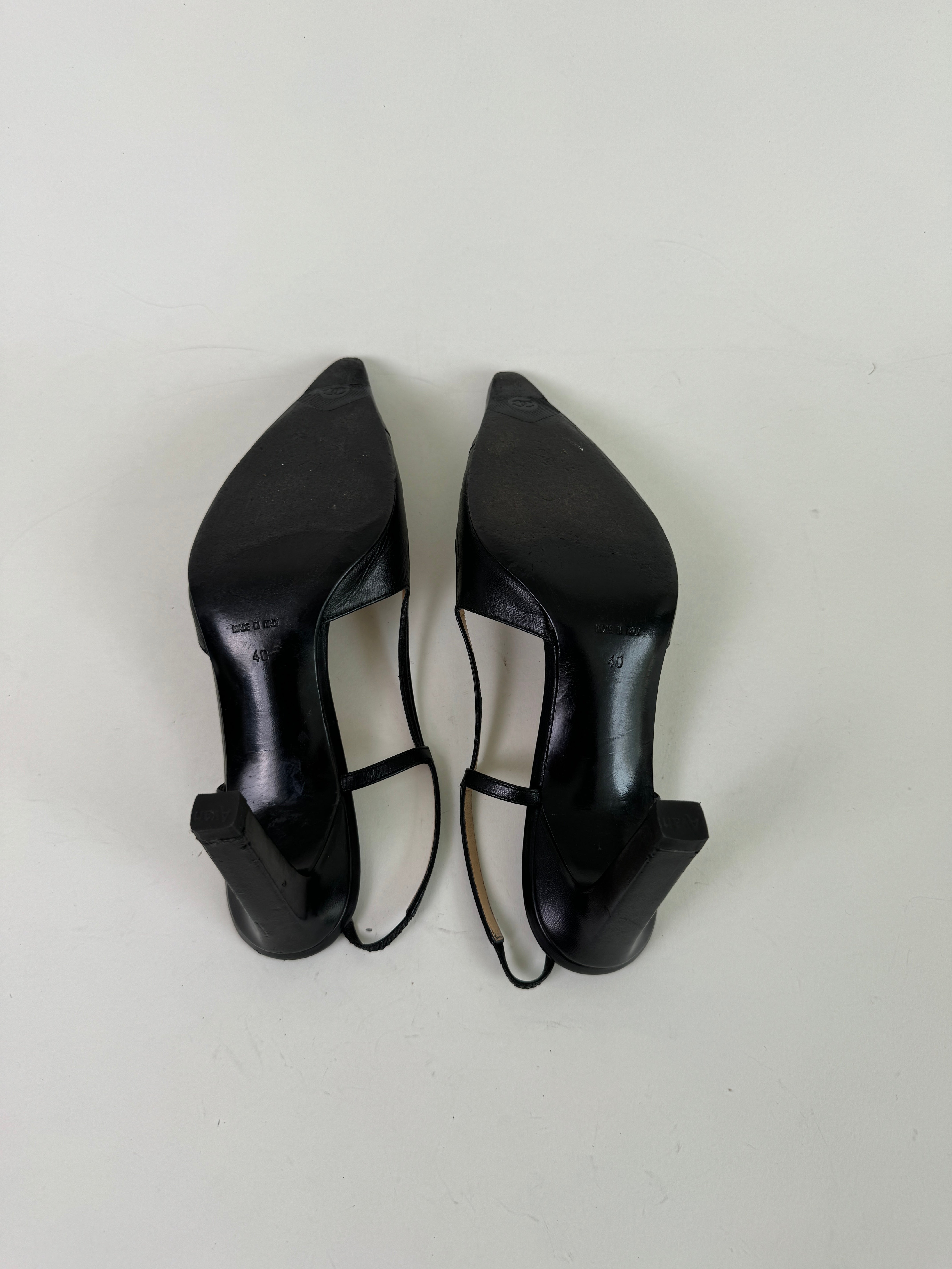 Vintage Chanel Black CC Slingbacks 40