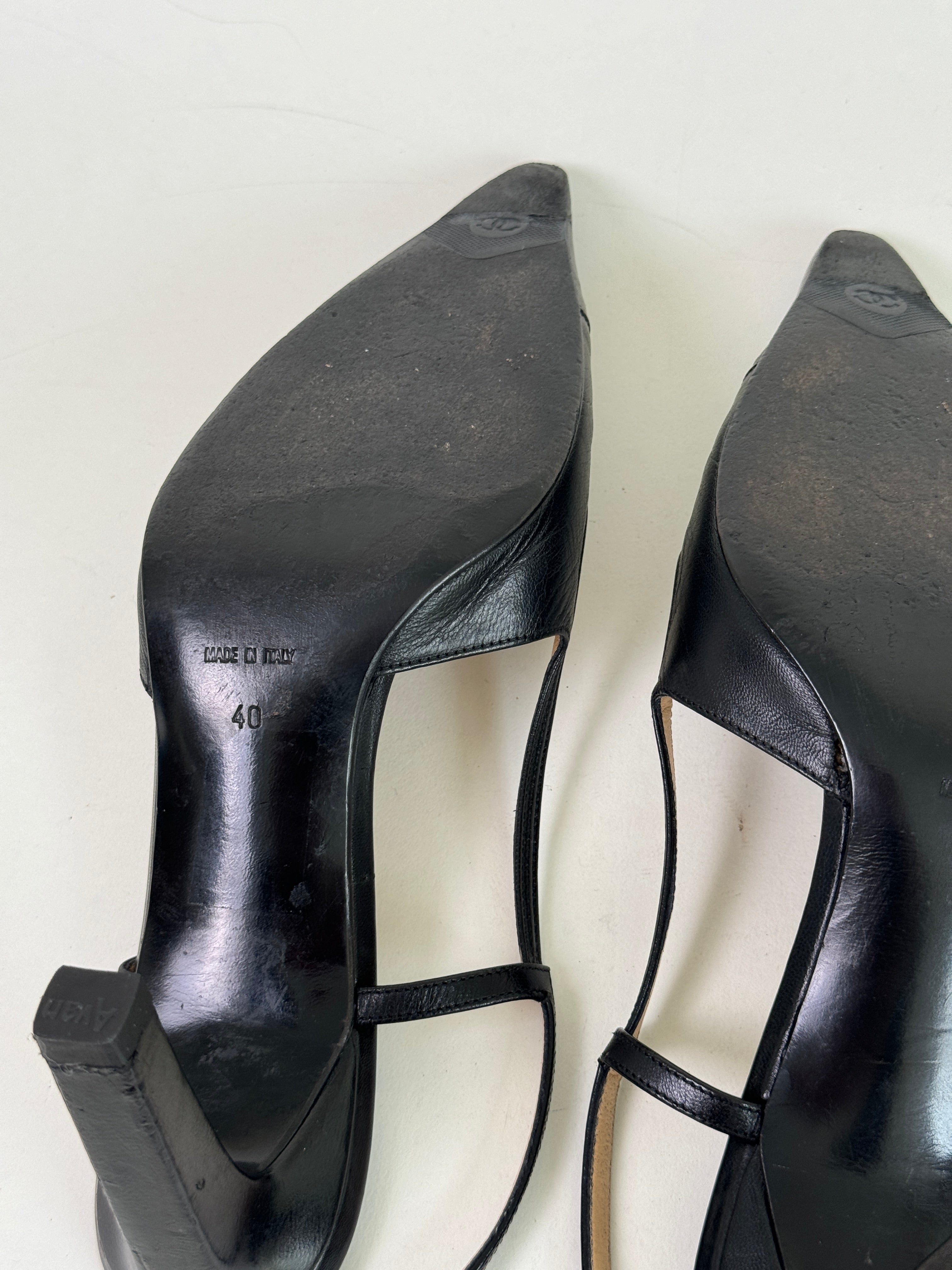 Vintage Chanel Black CC Slingbacks 40