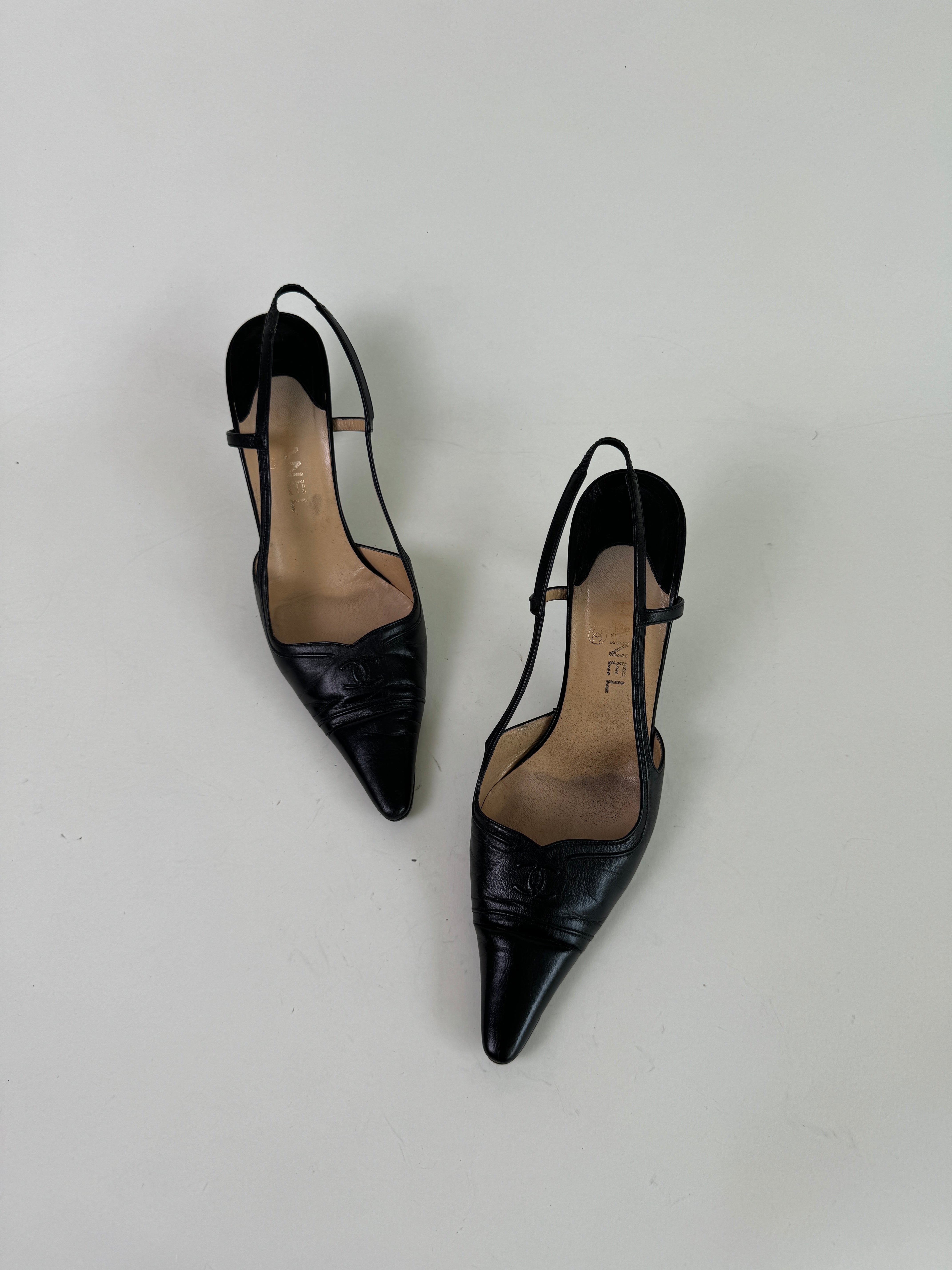 Vintage Chanel Black CC Slingbacks 40