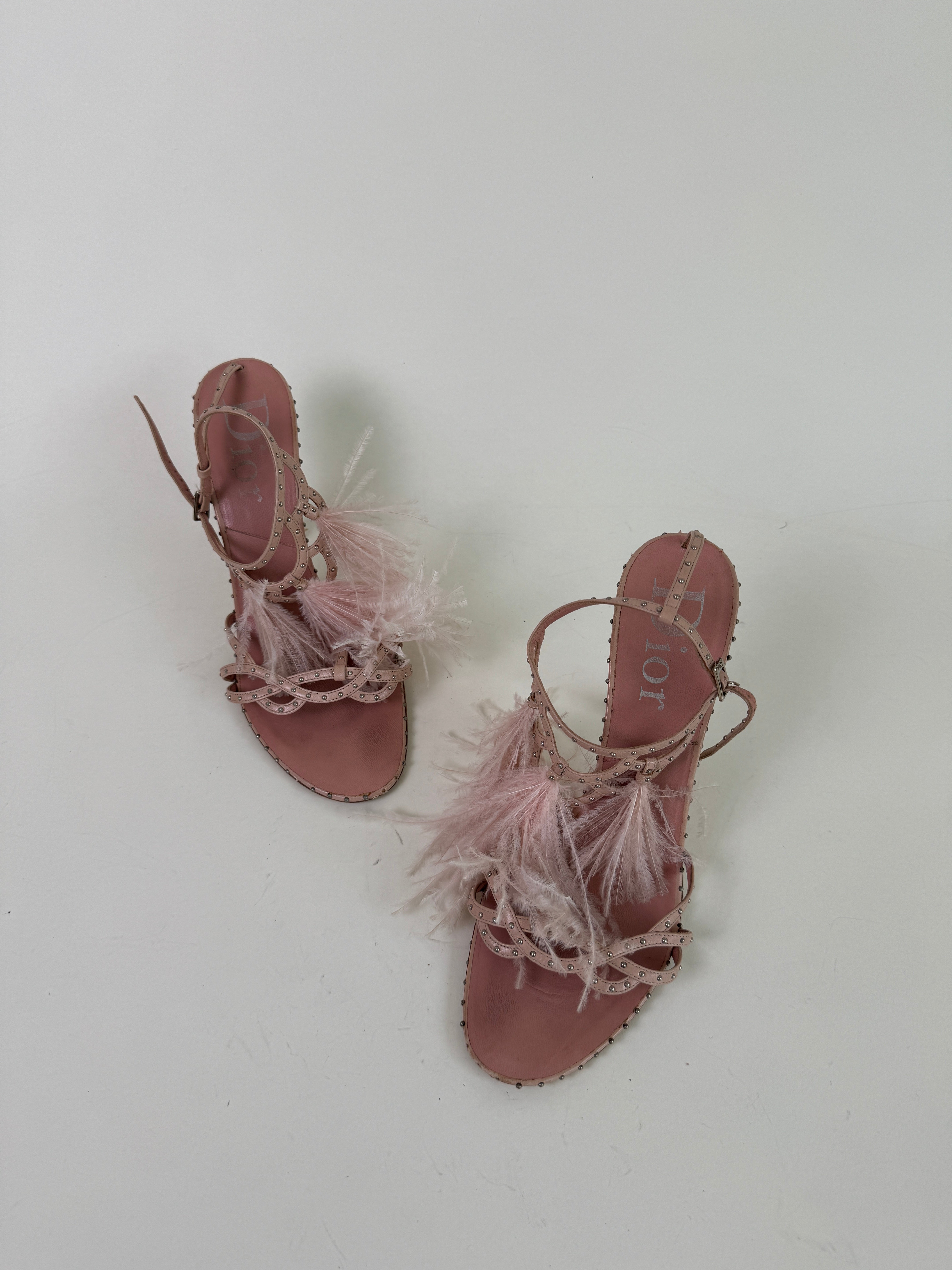 Vintage Dior Feather Sandal Heels 40