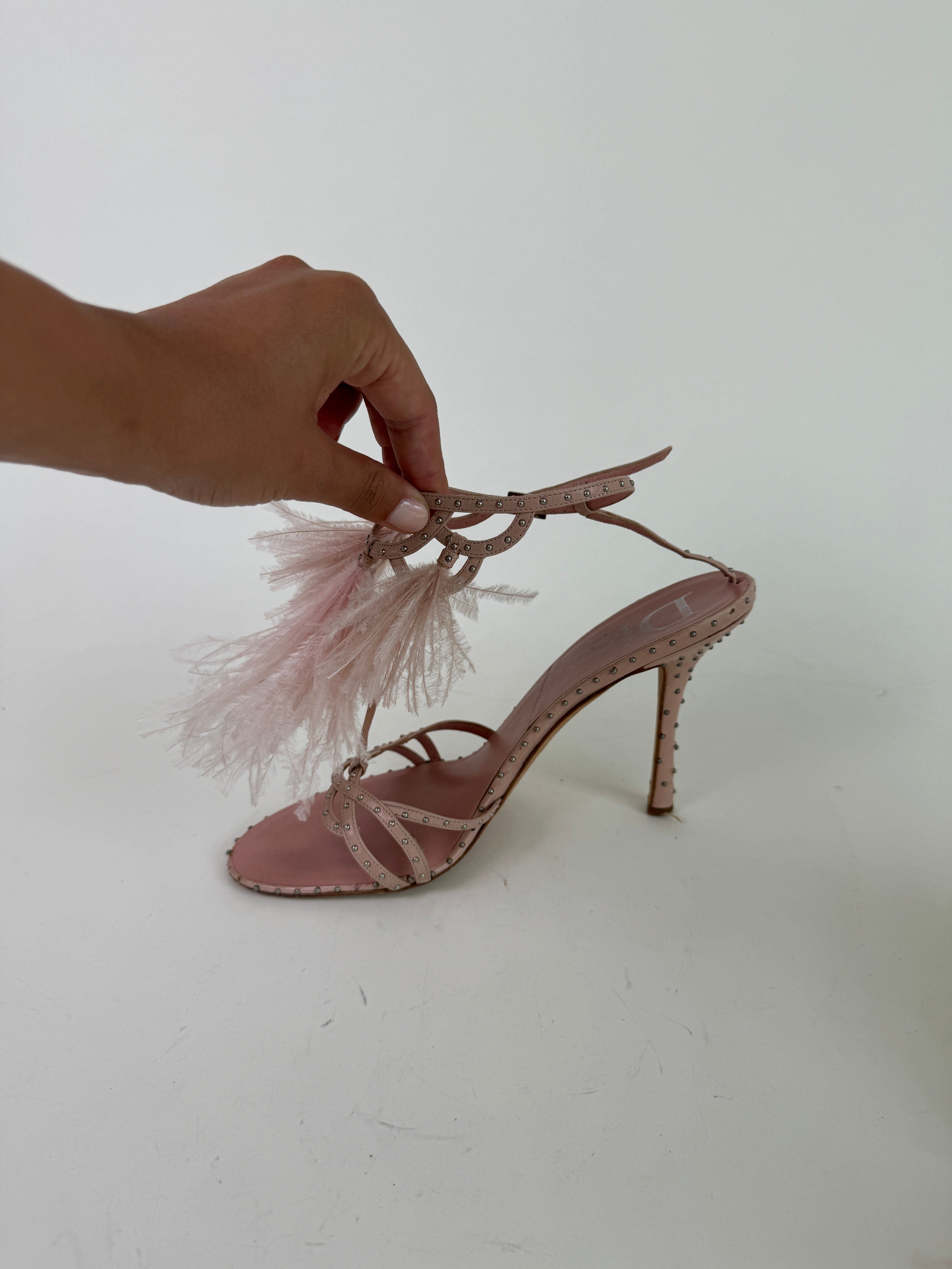 Vintage Dior Feather Sandal Heels 40