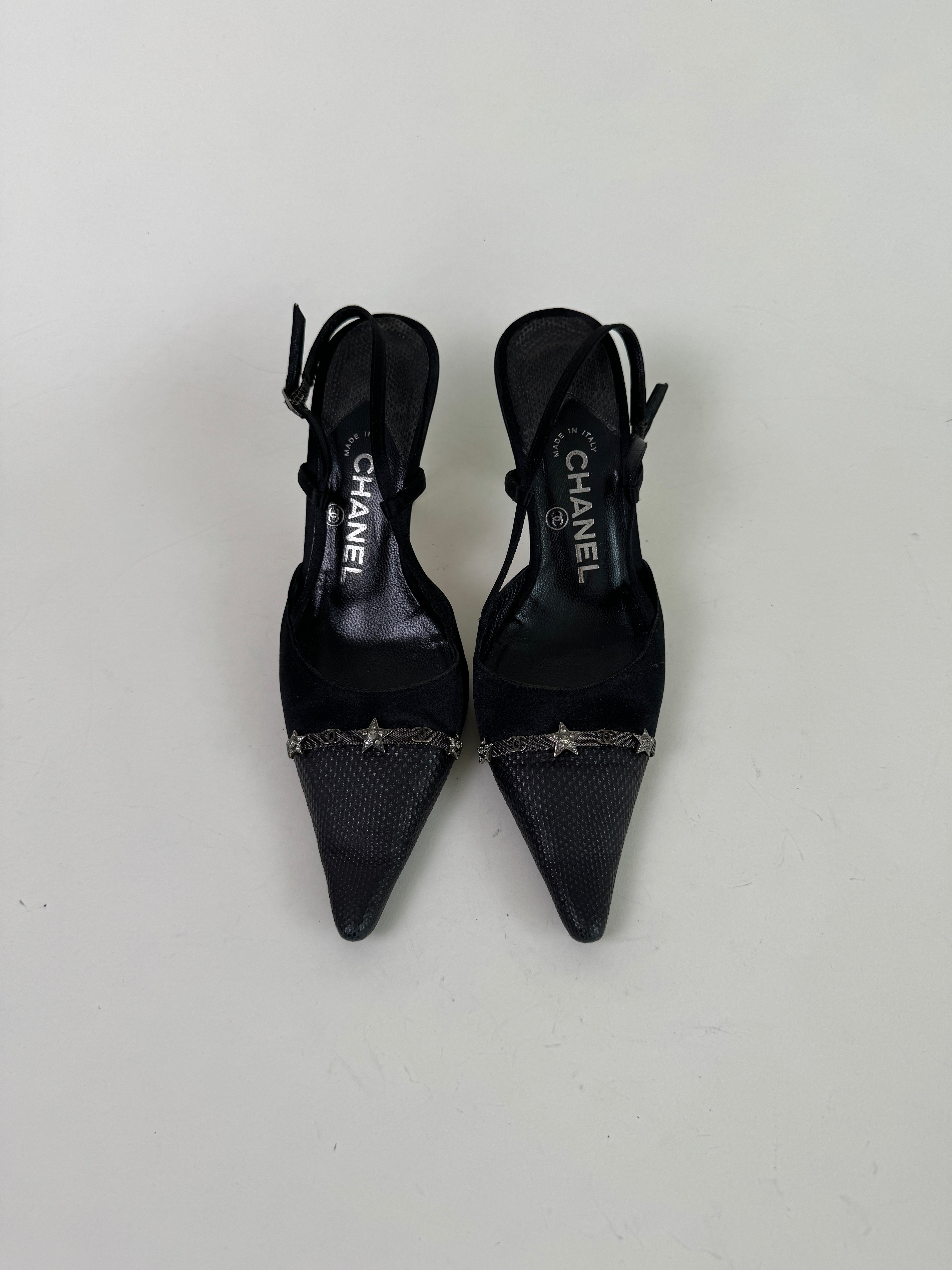 Chanel Vintage Star Slingback Pumps 37.5