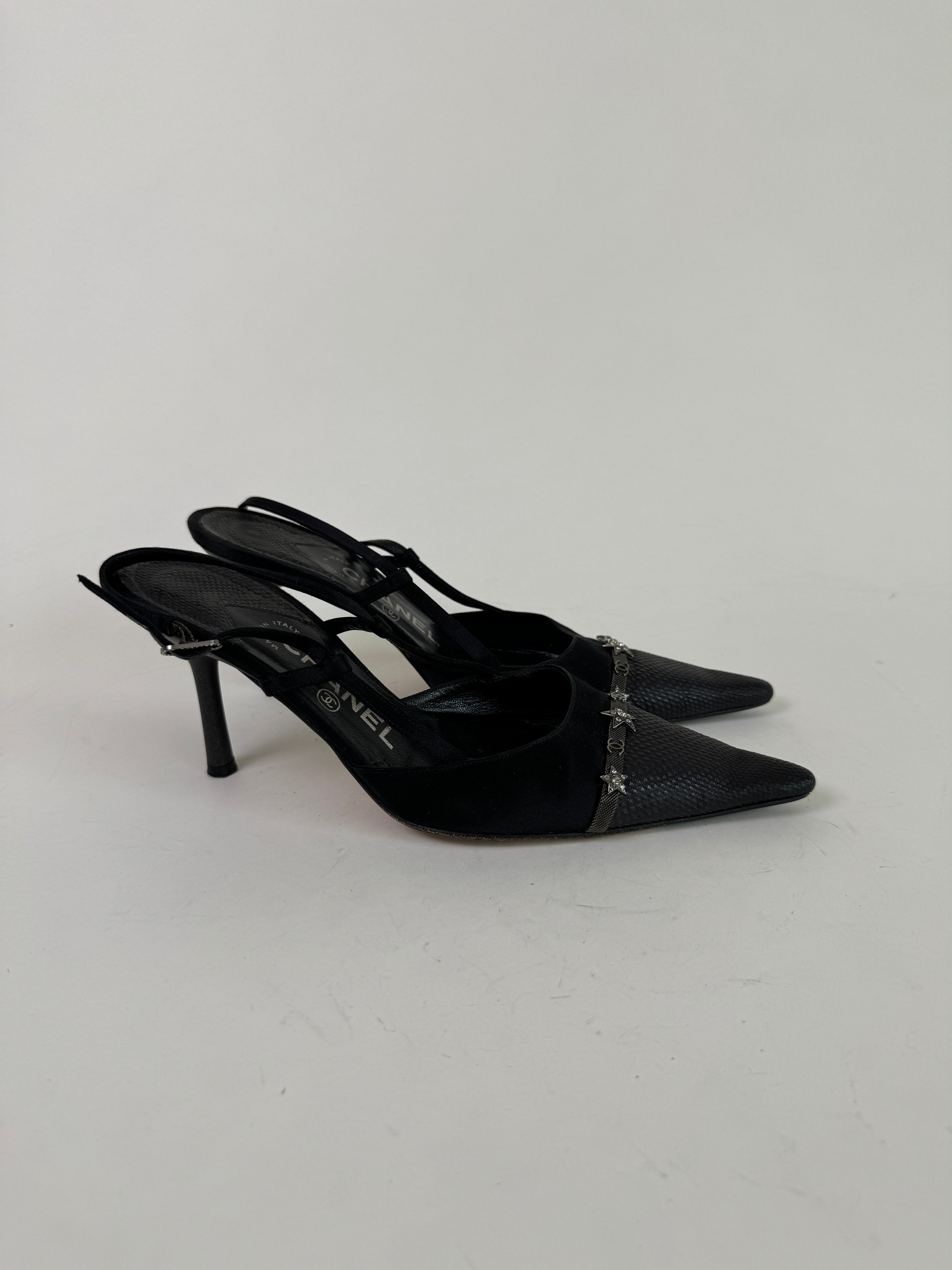 Chanel Vintage Star Slingback Pumps 37.5