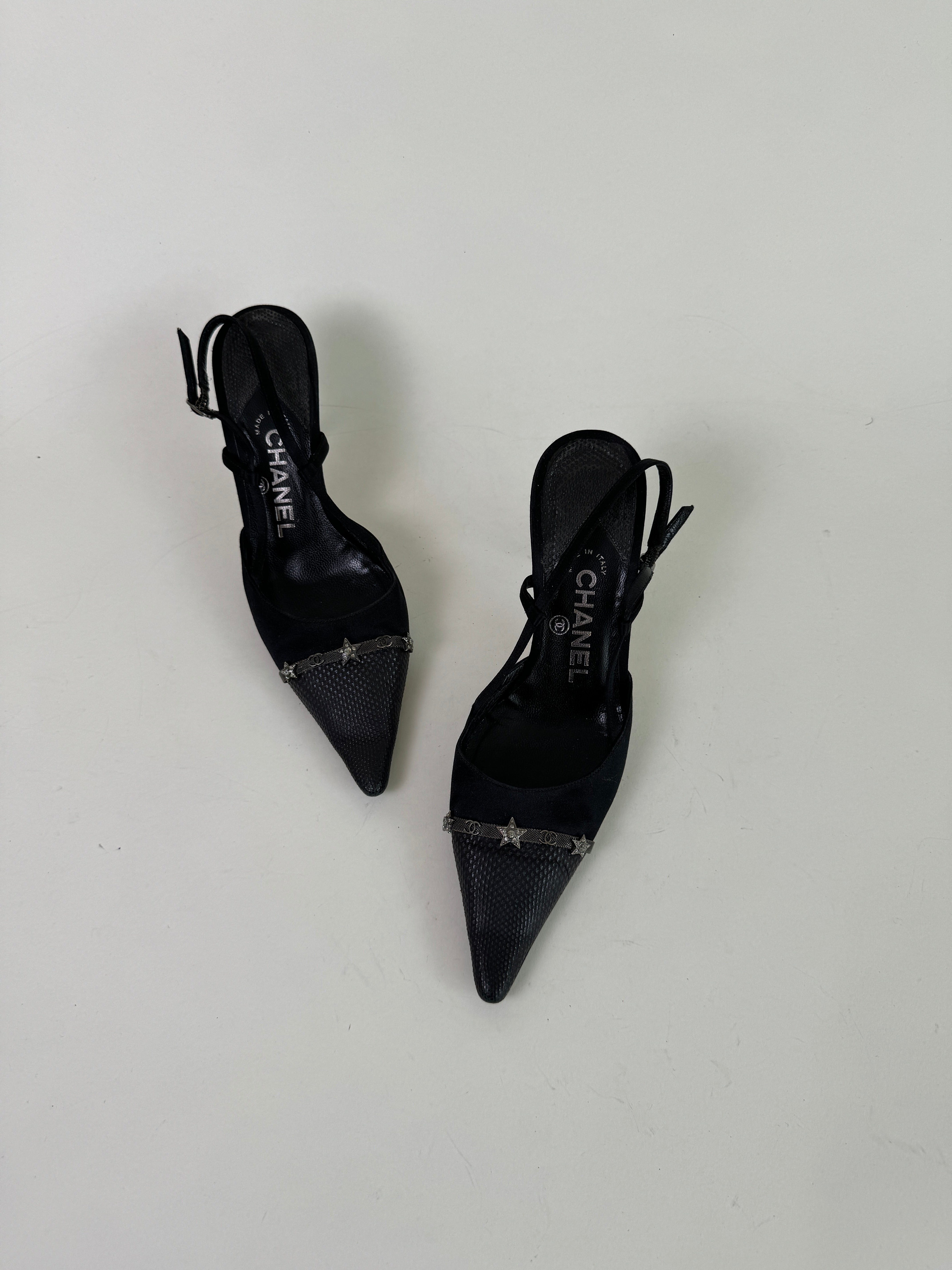 Chanel Vintage Star Slingback Pumps 37.5