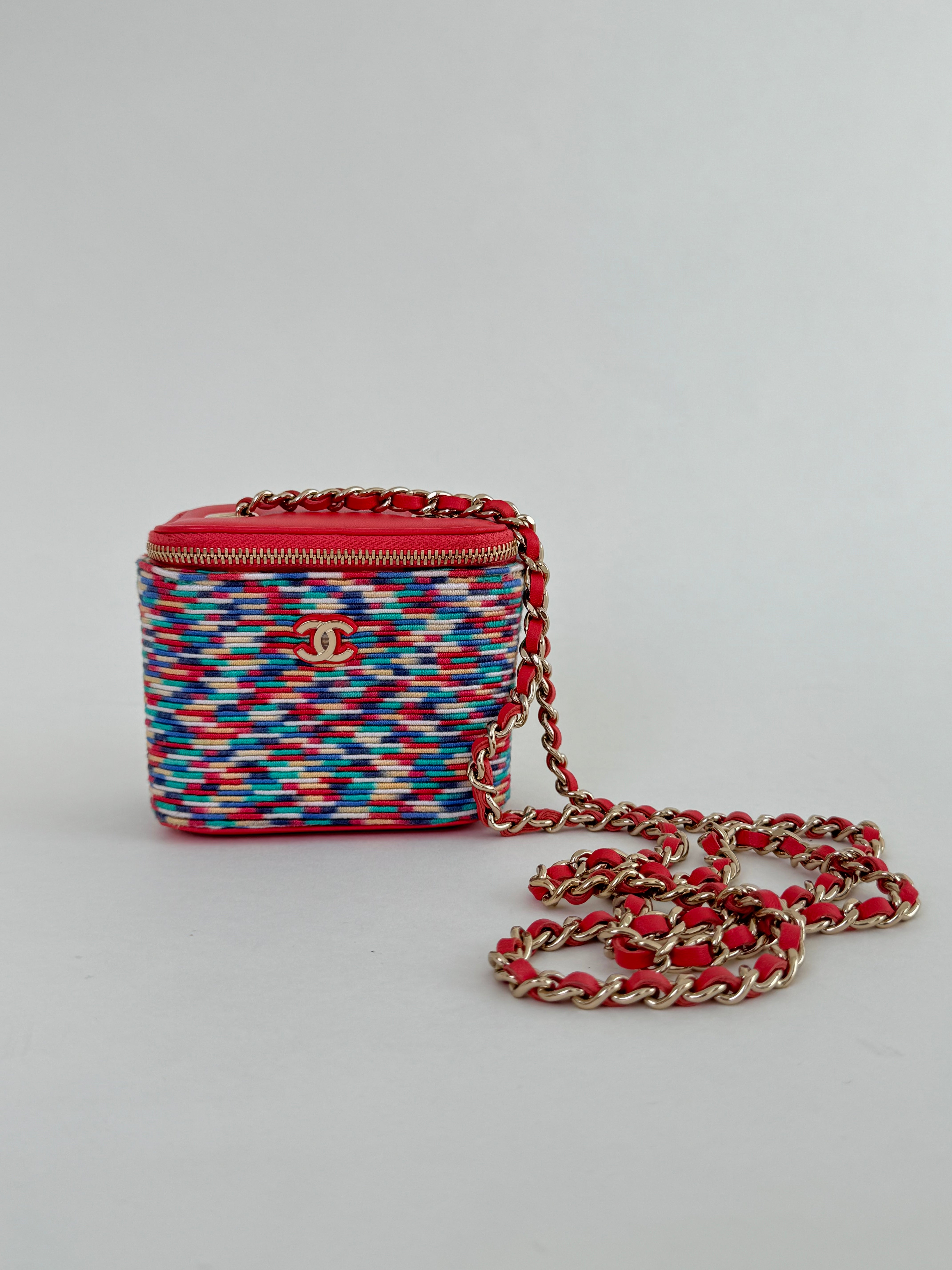 Chanel Vanity Case with Chain Multicolor Embroidered Crochet Mini