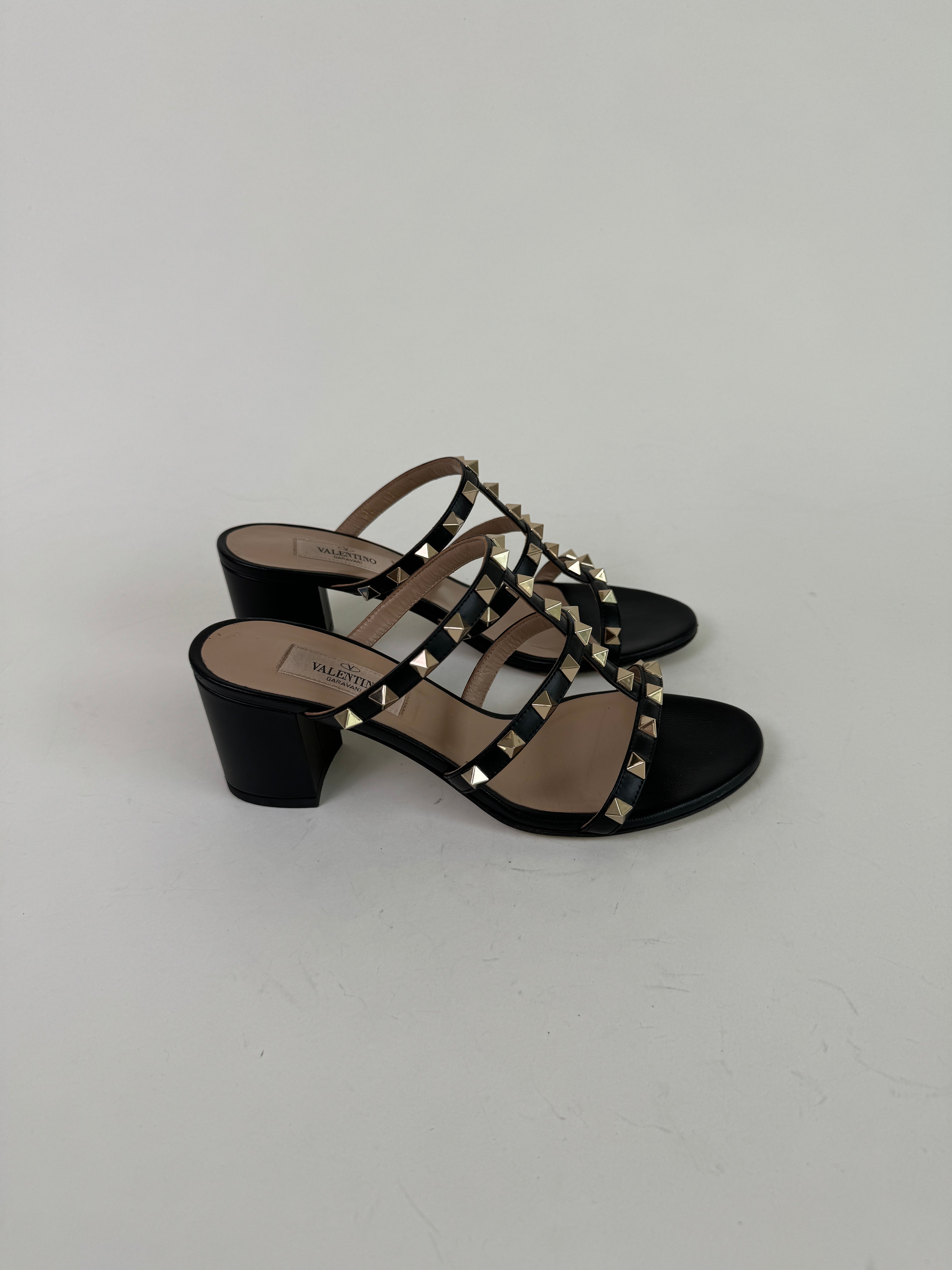 Valentinto Rockstud Calfskin Leather Slide Sandal 36