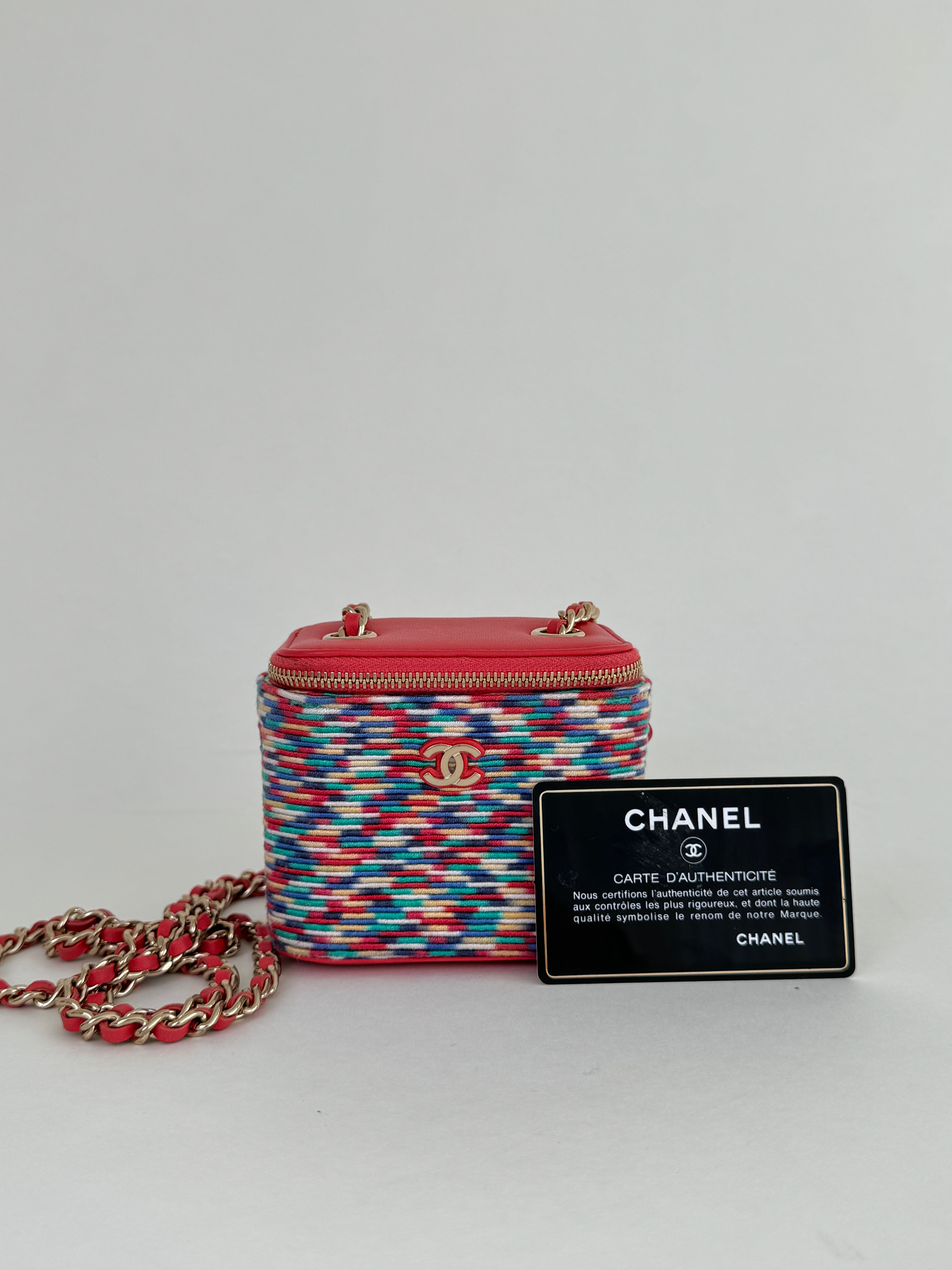 Chanel Vanity Case with Chain Multicolor Embroidered Crochet Mini