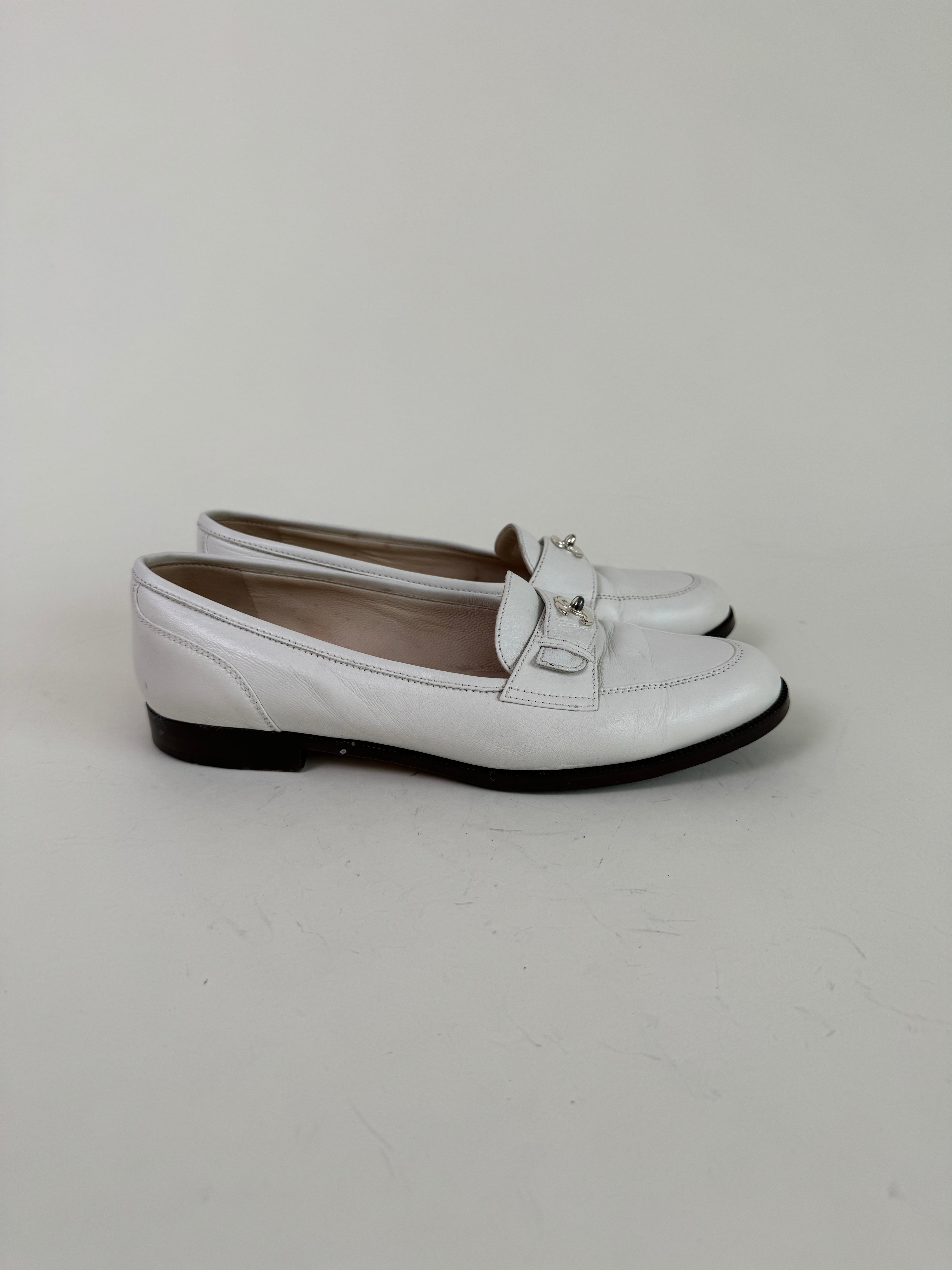 Vintage Chanel White Leather Loafers 38