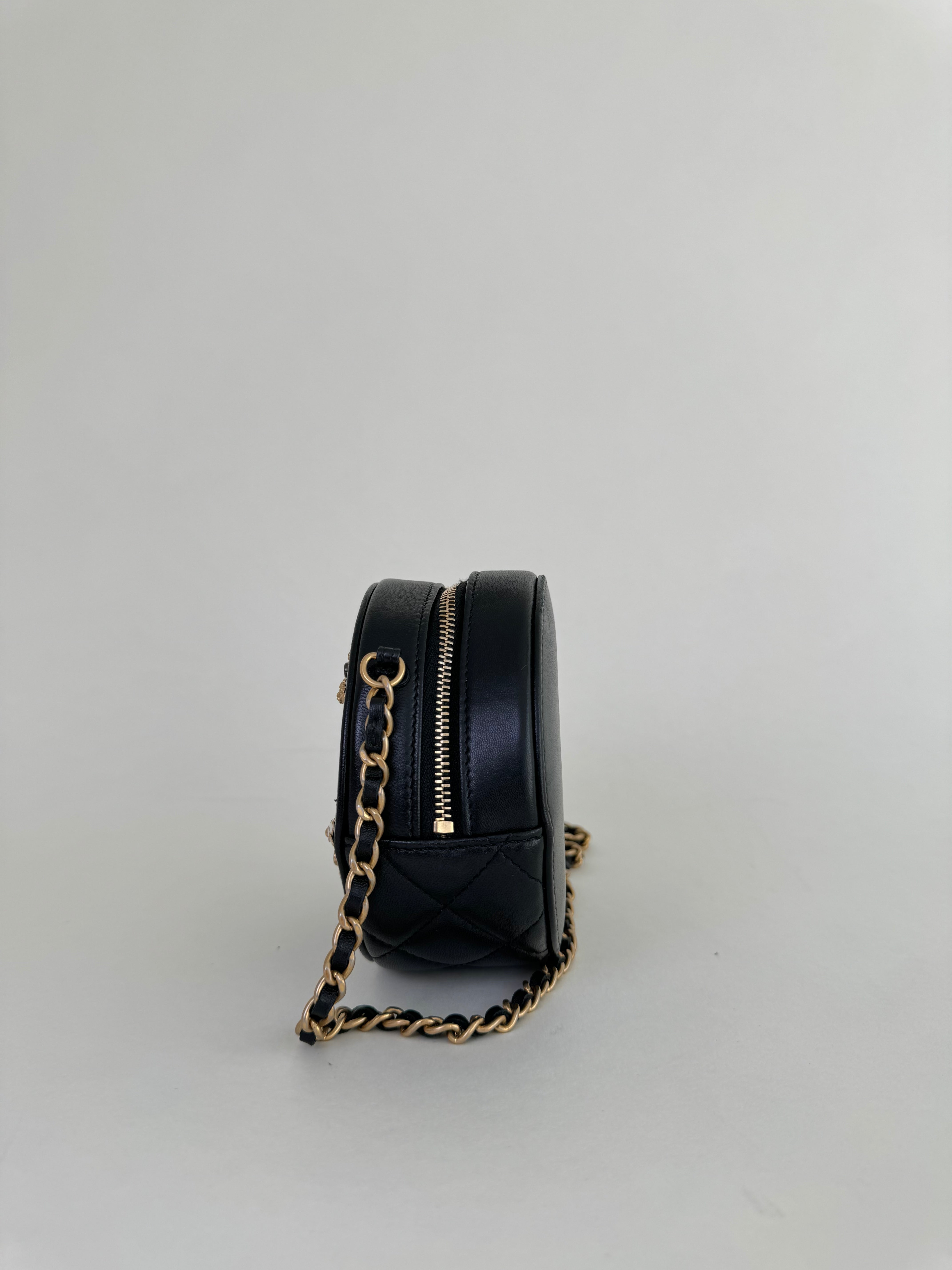 Chanel Black Studded Lambskin CC Round Shoulder Bag