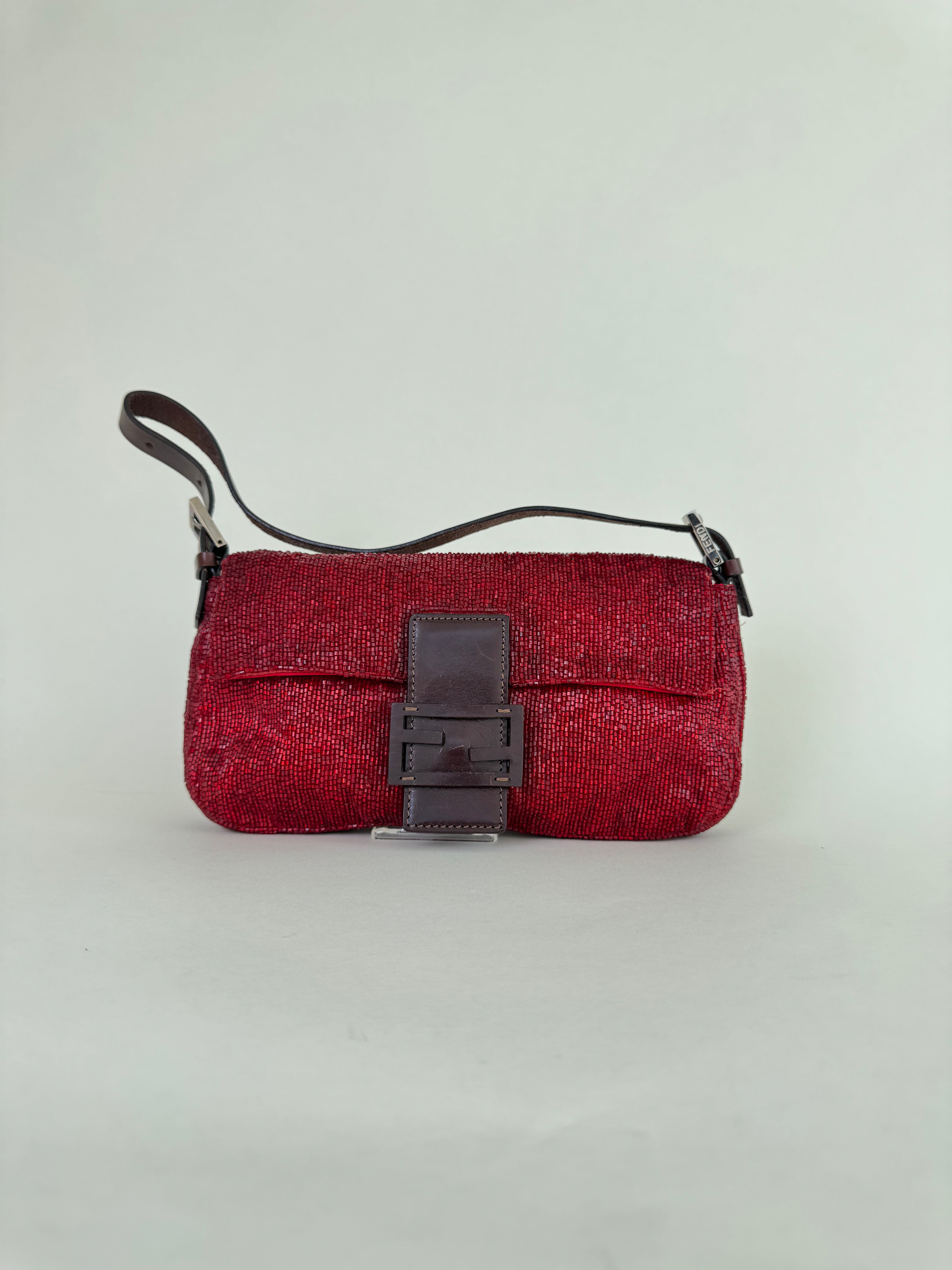 Fendi Beaded Red Baguette