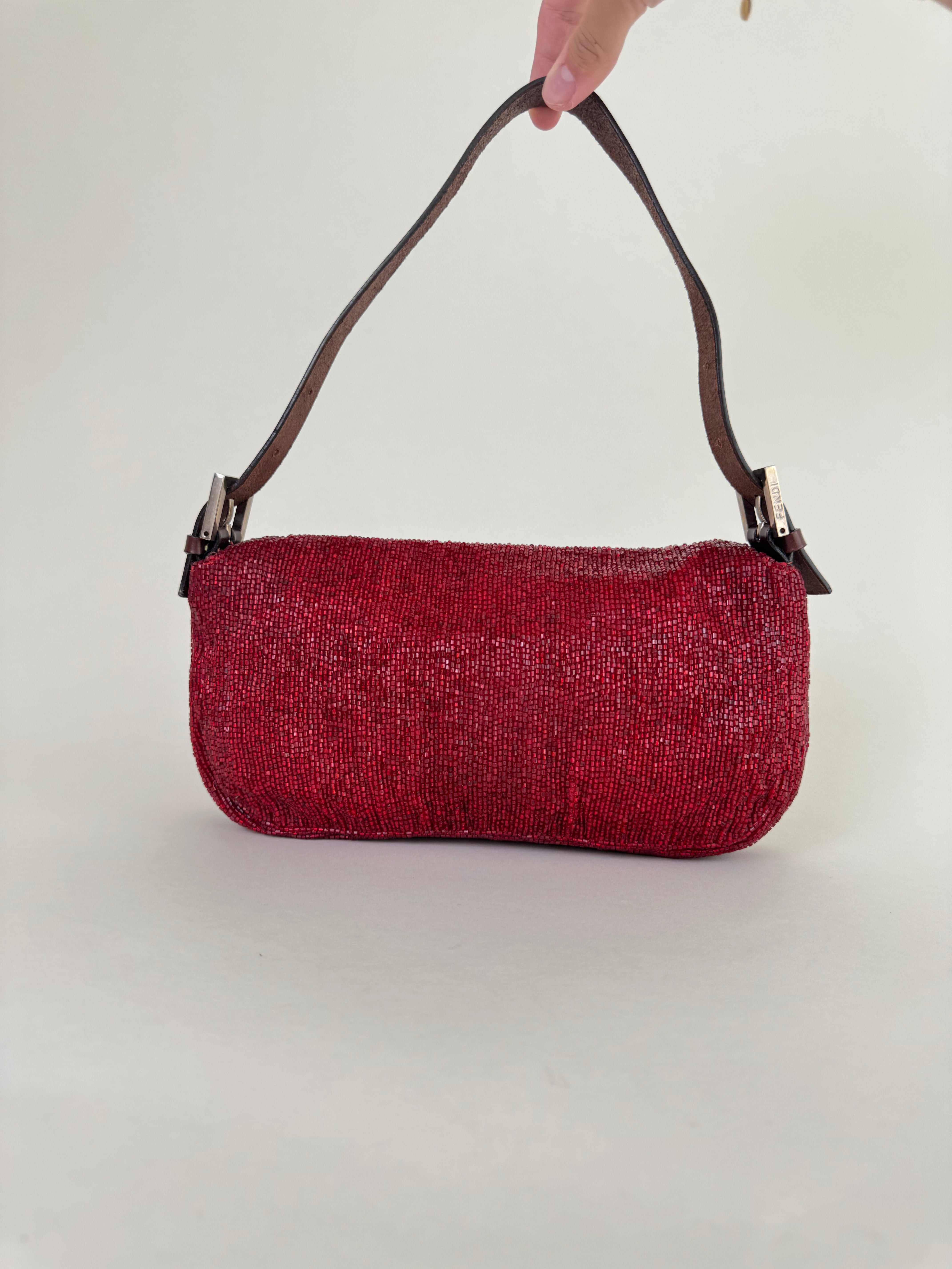 Fendi Beaded Red Baguette