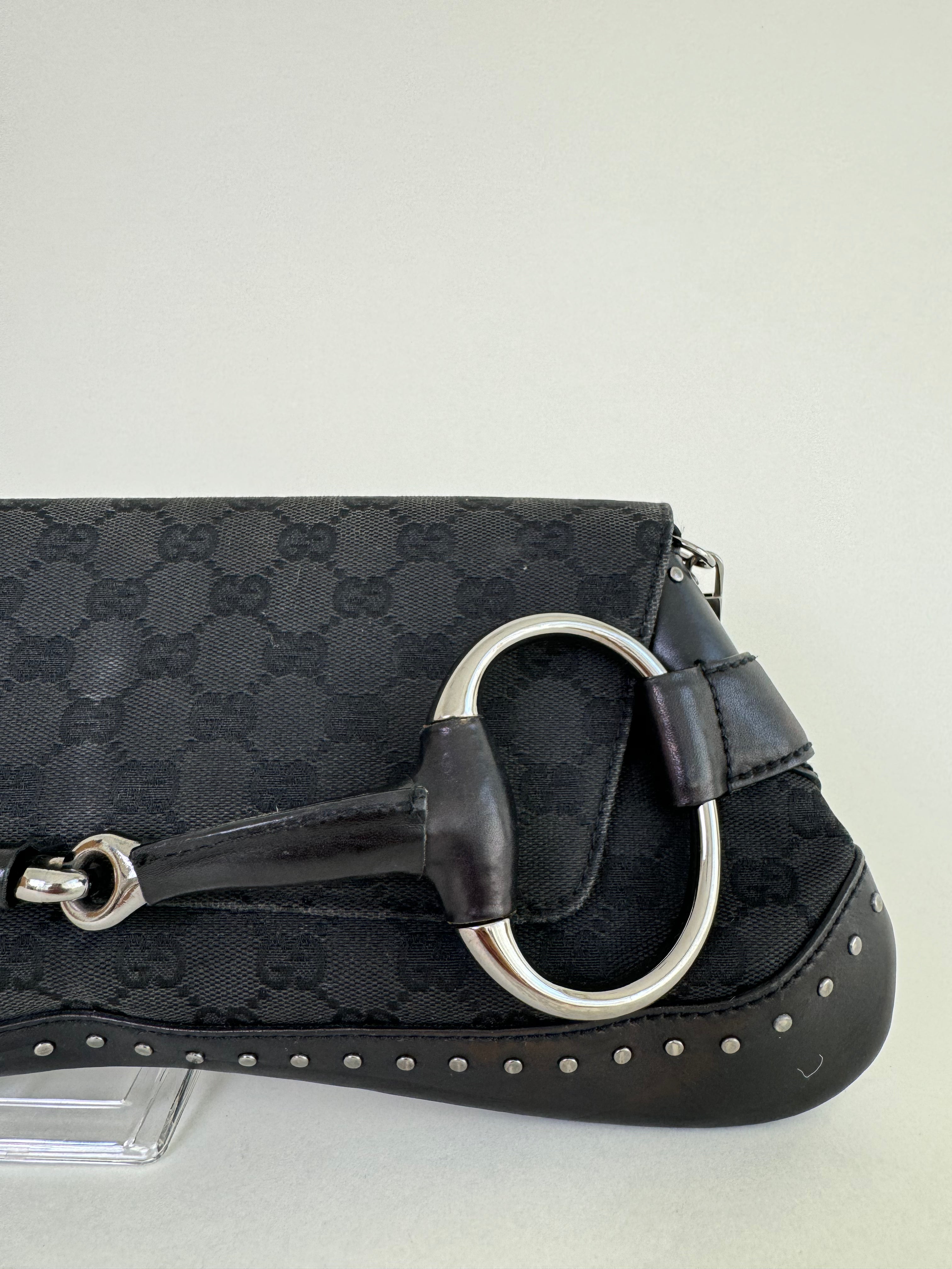 Gucci Horsebit Black Canvas Clutch/Shoulder Bag