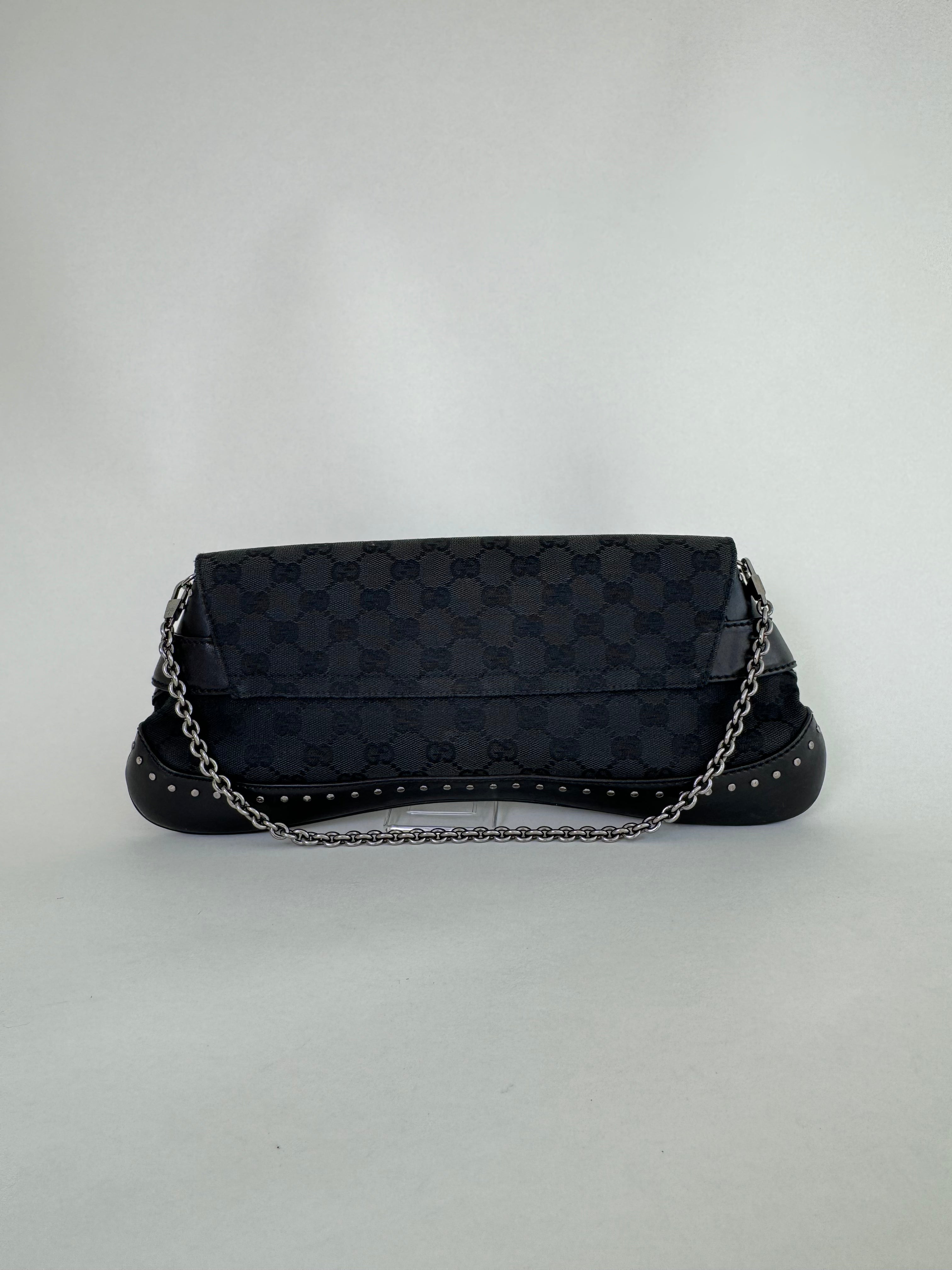 Gucci Horsebit Black Canvas Clutch/Shoulder Bag