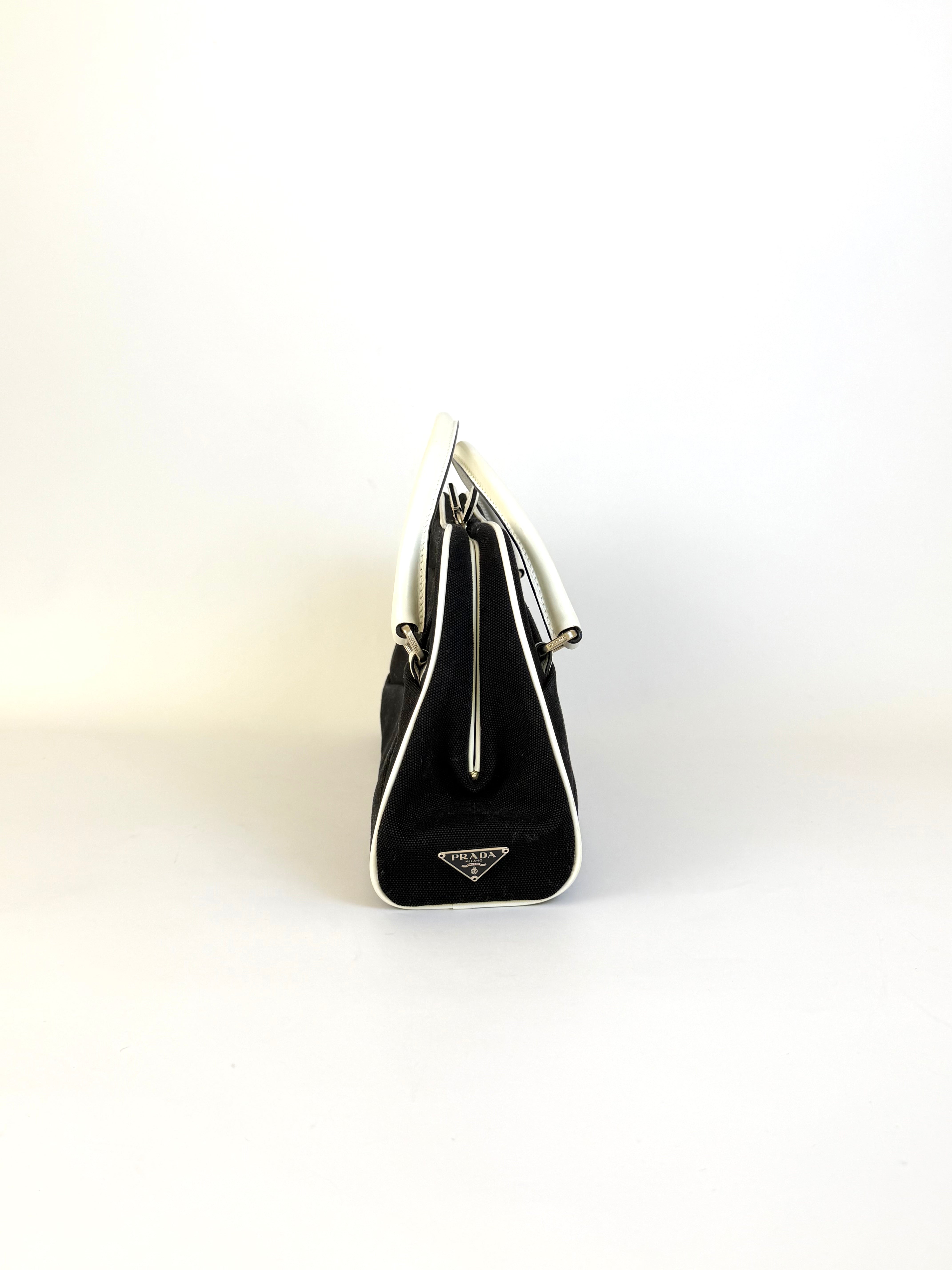 Prada Vintage Black Canvas Frame Bag
