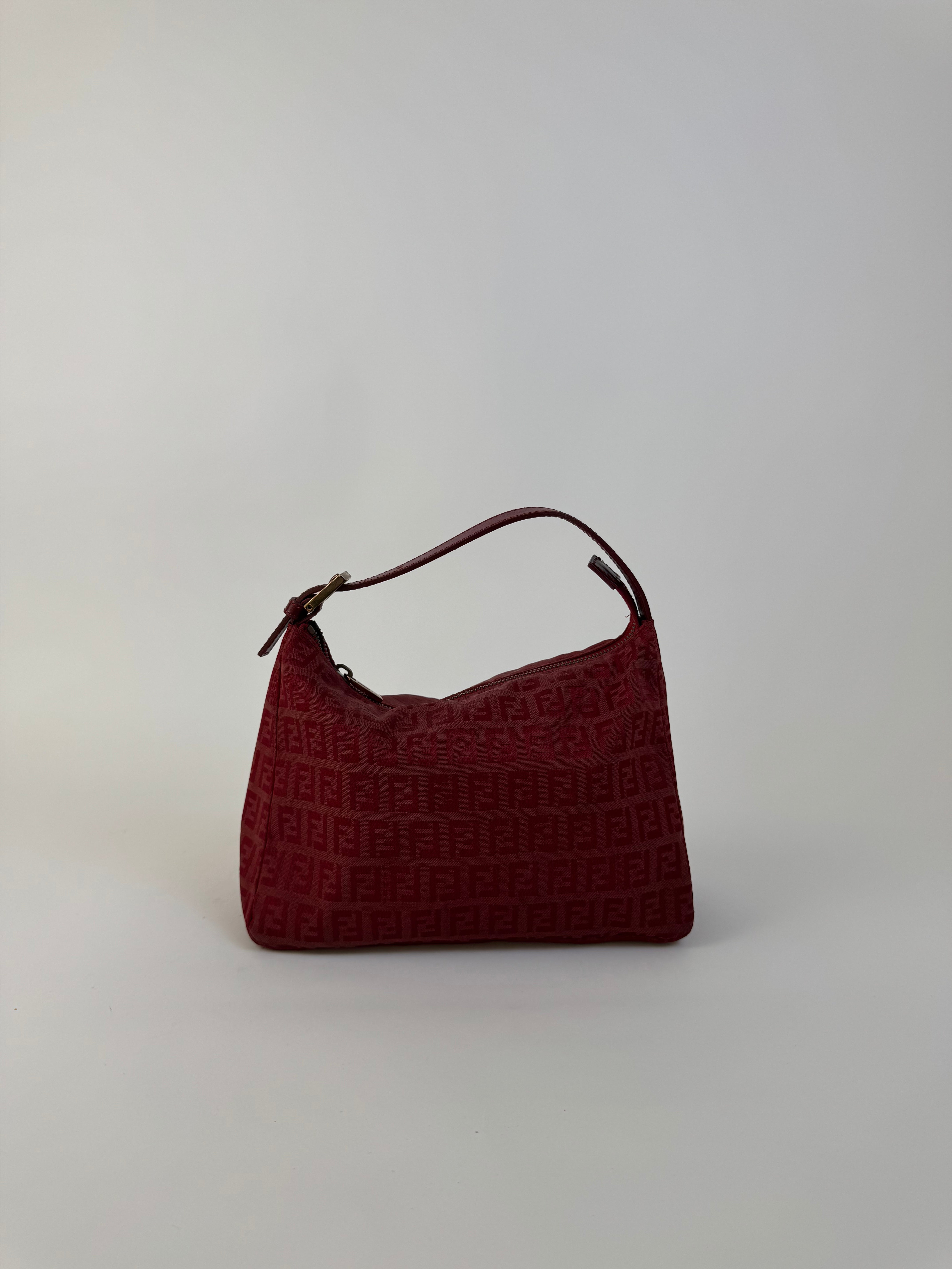 Fendi Red Zucchino Canvas Handbag