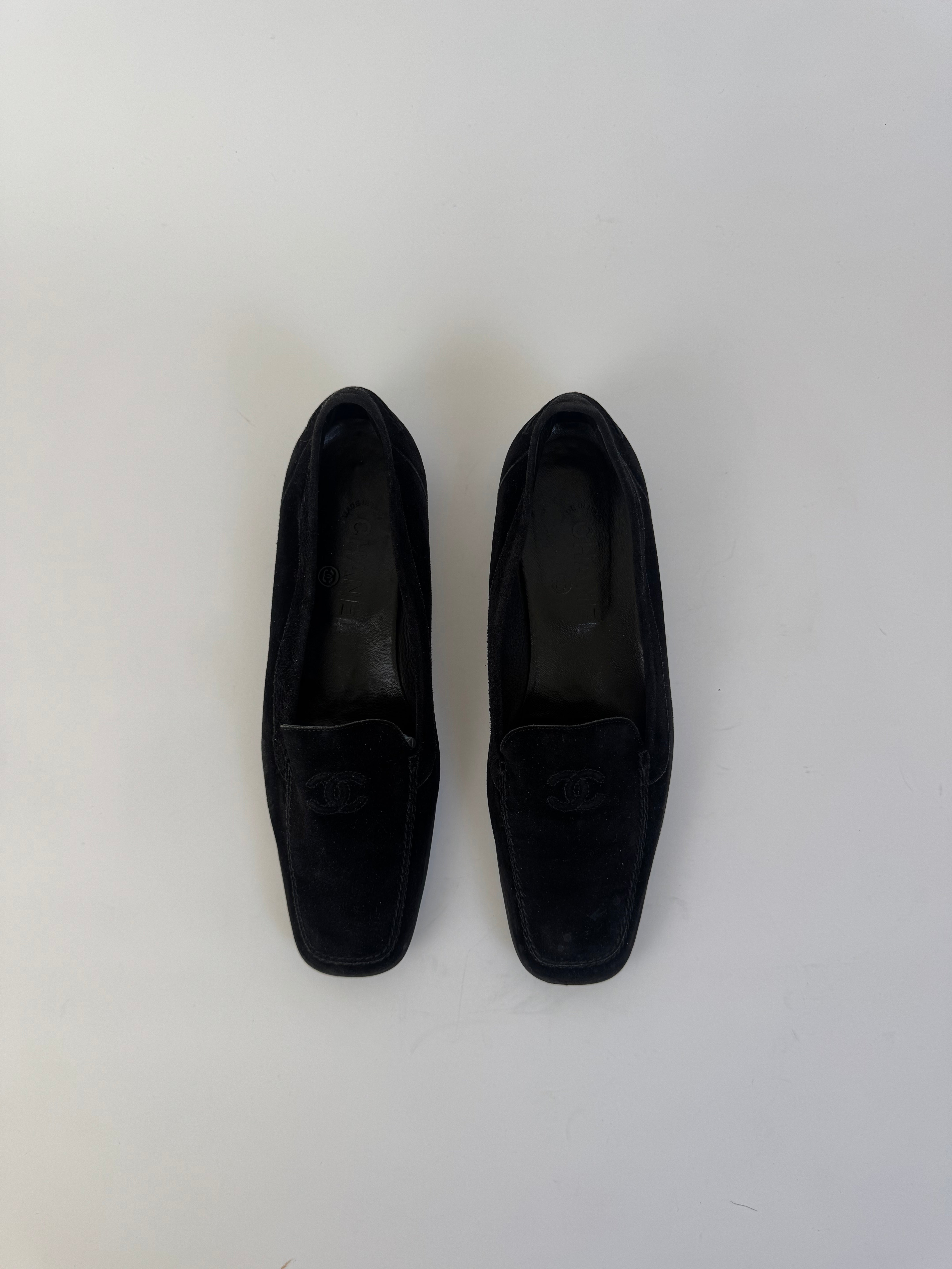 Chanel Black Suede Loafers 38