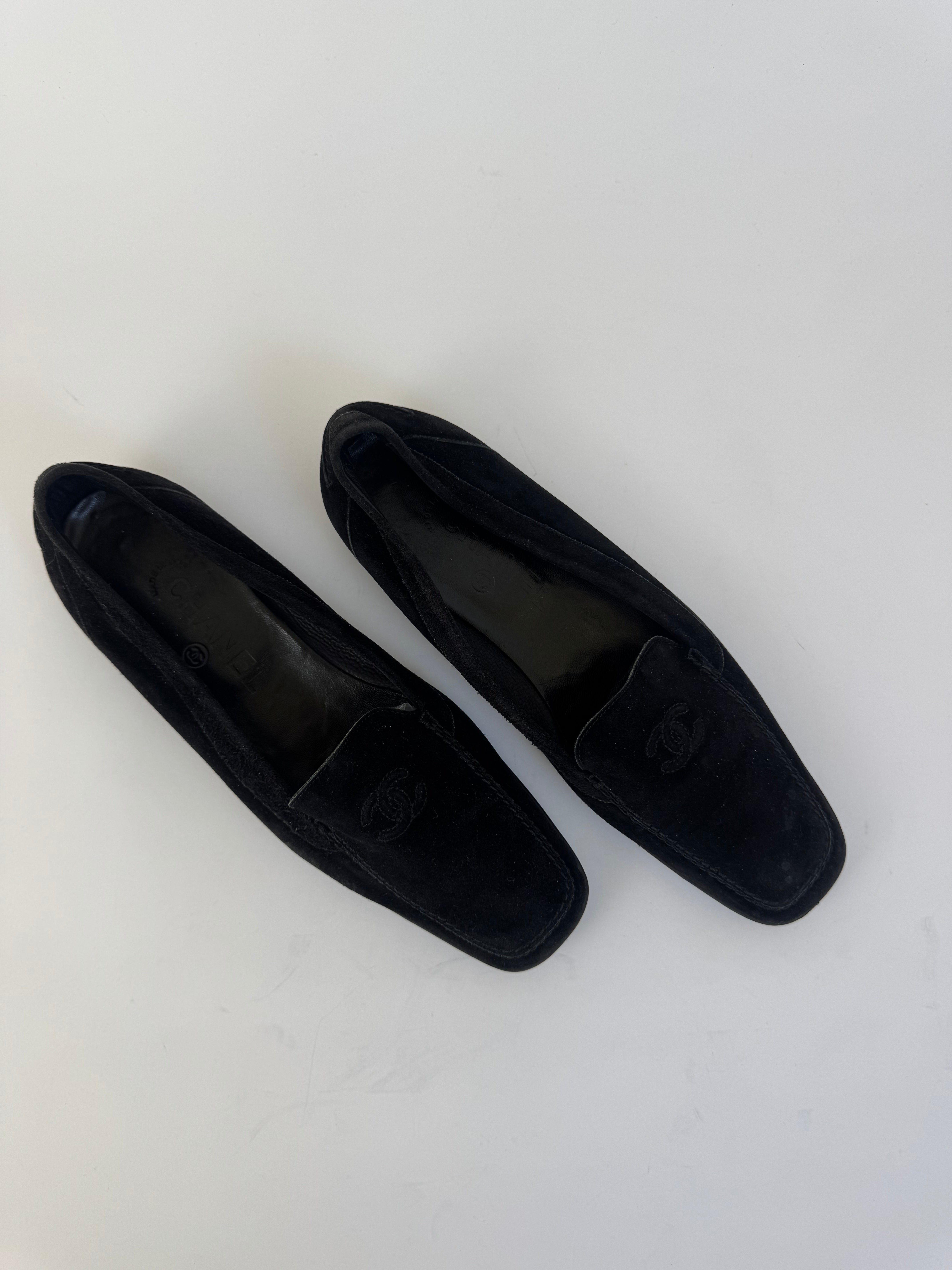 Chanel Black Suede Loafers 38