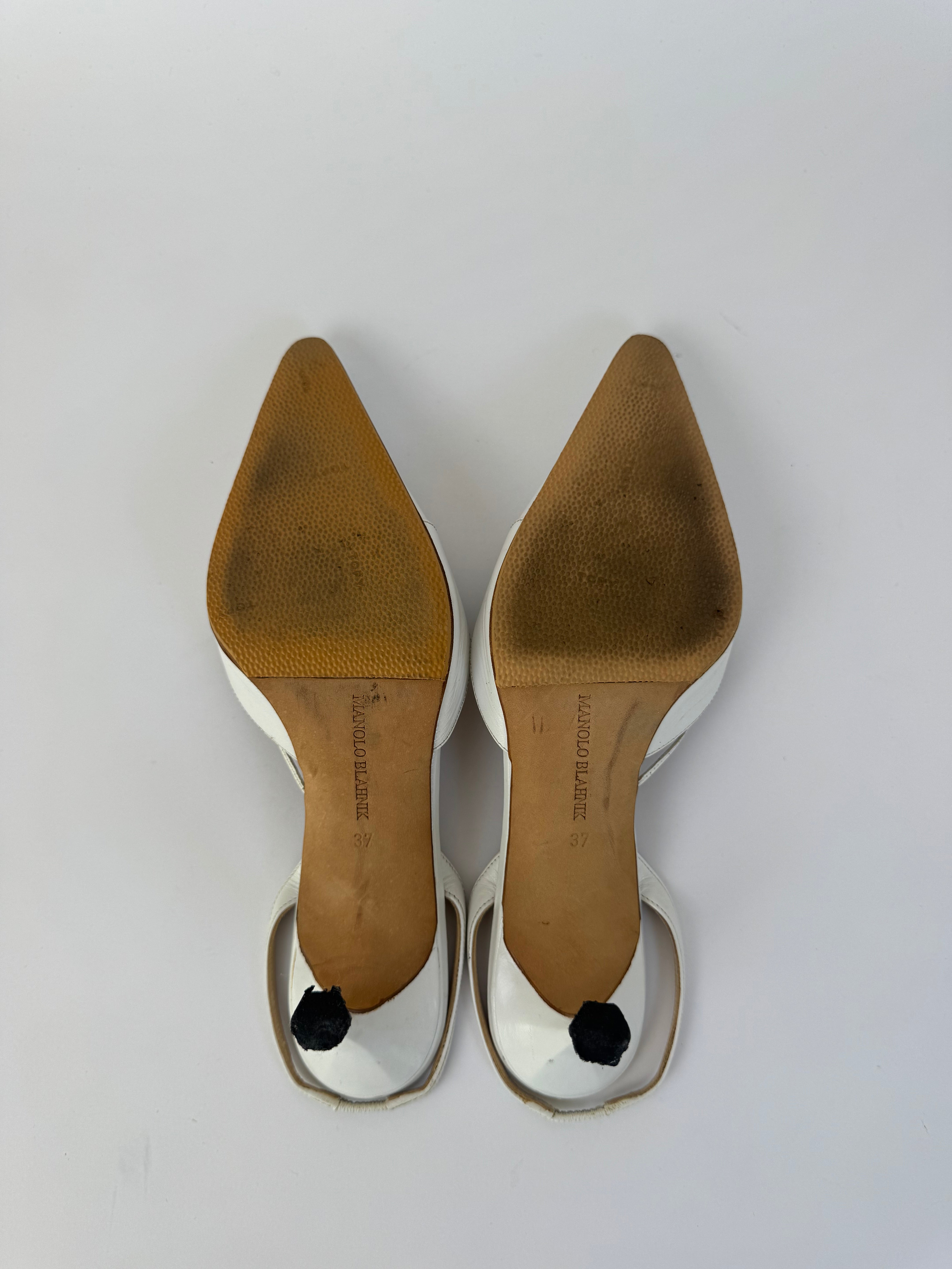 Manolo Blahnik White Leather Slingbacks 37