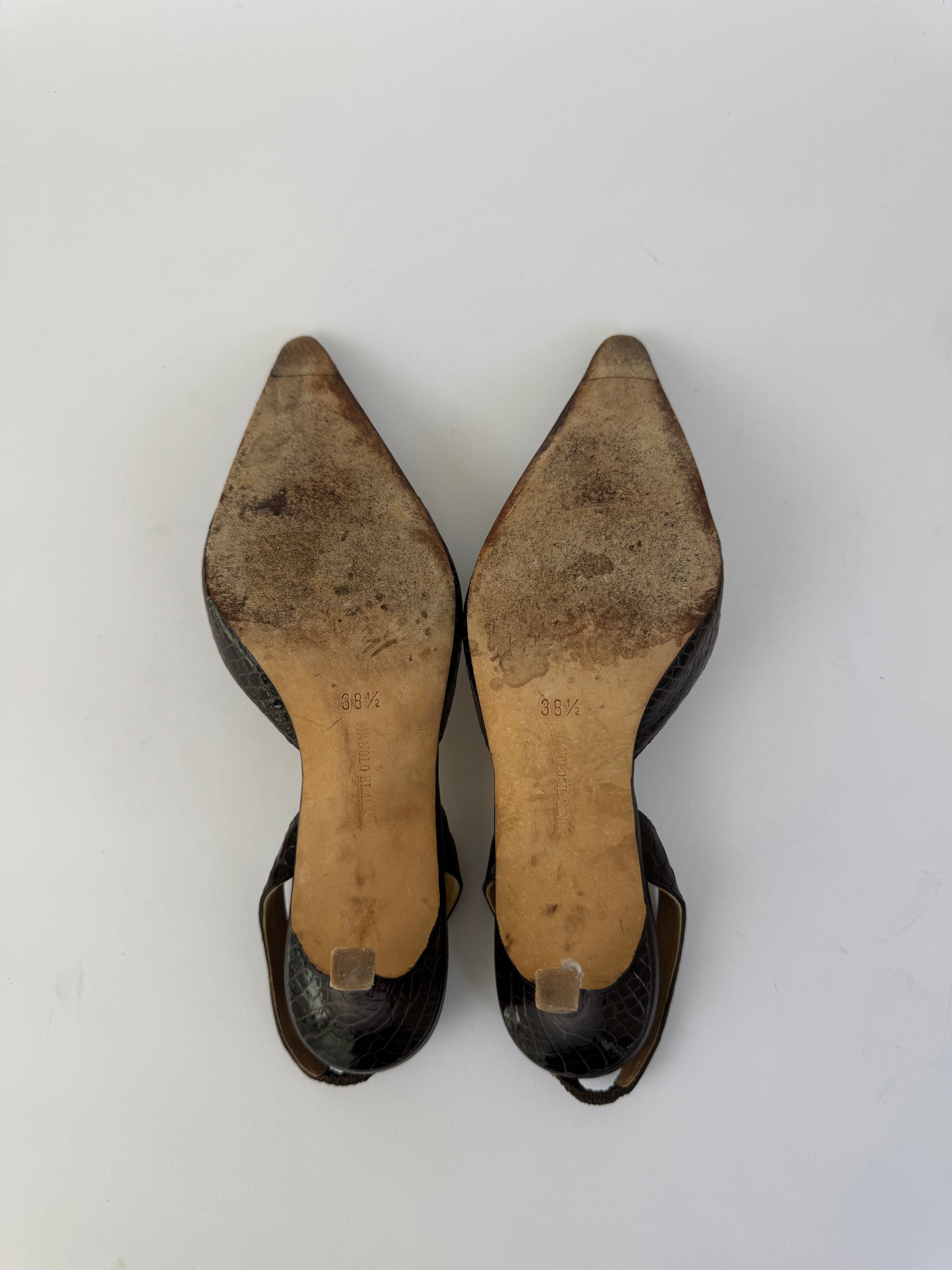 Manolo Blahnik Croc Slingbacks 38.5