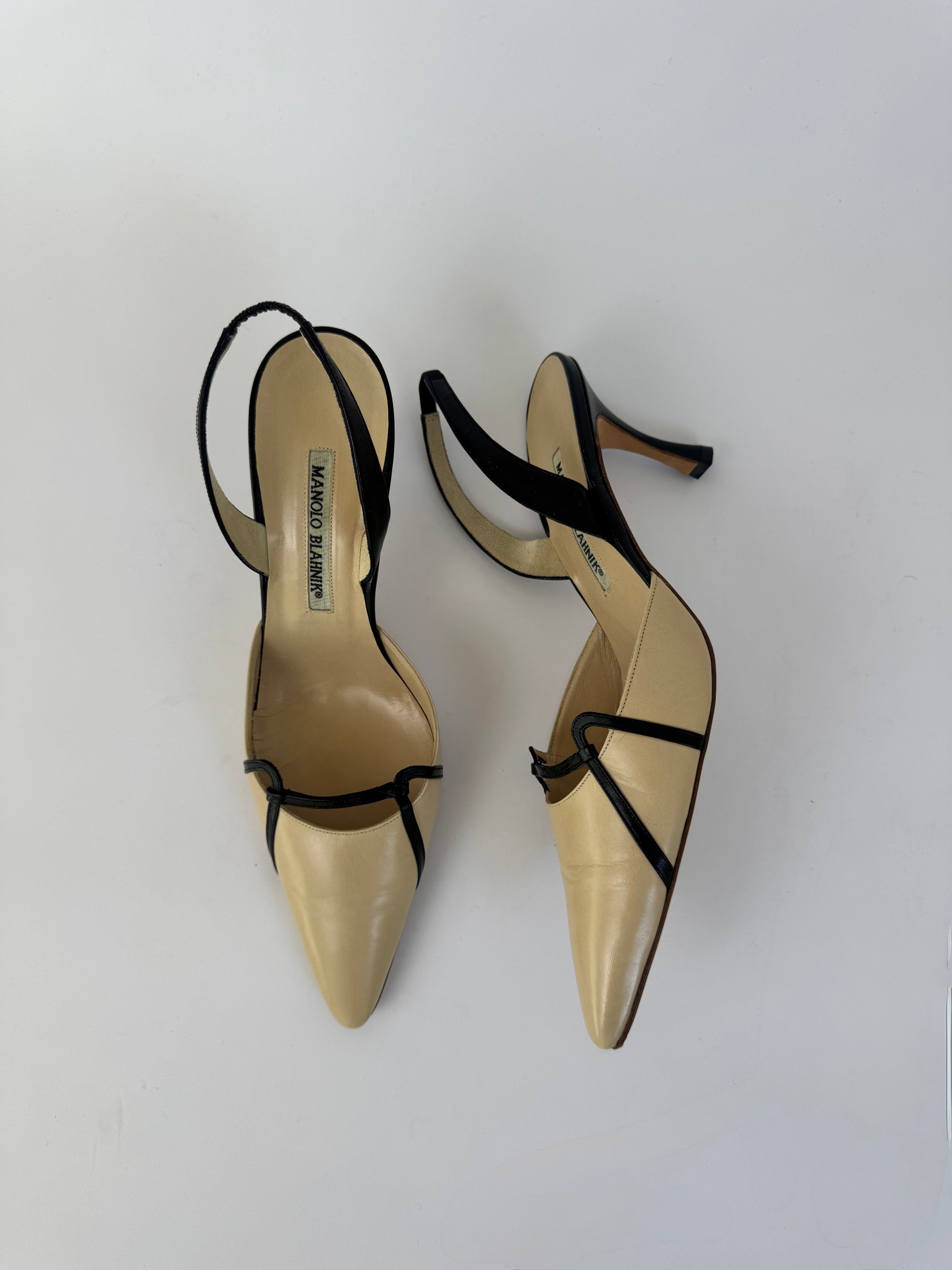Manolo Blahnik Cream Slingbacks 39