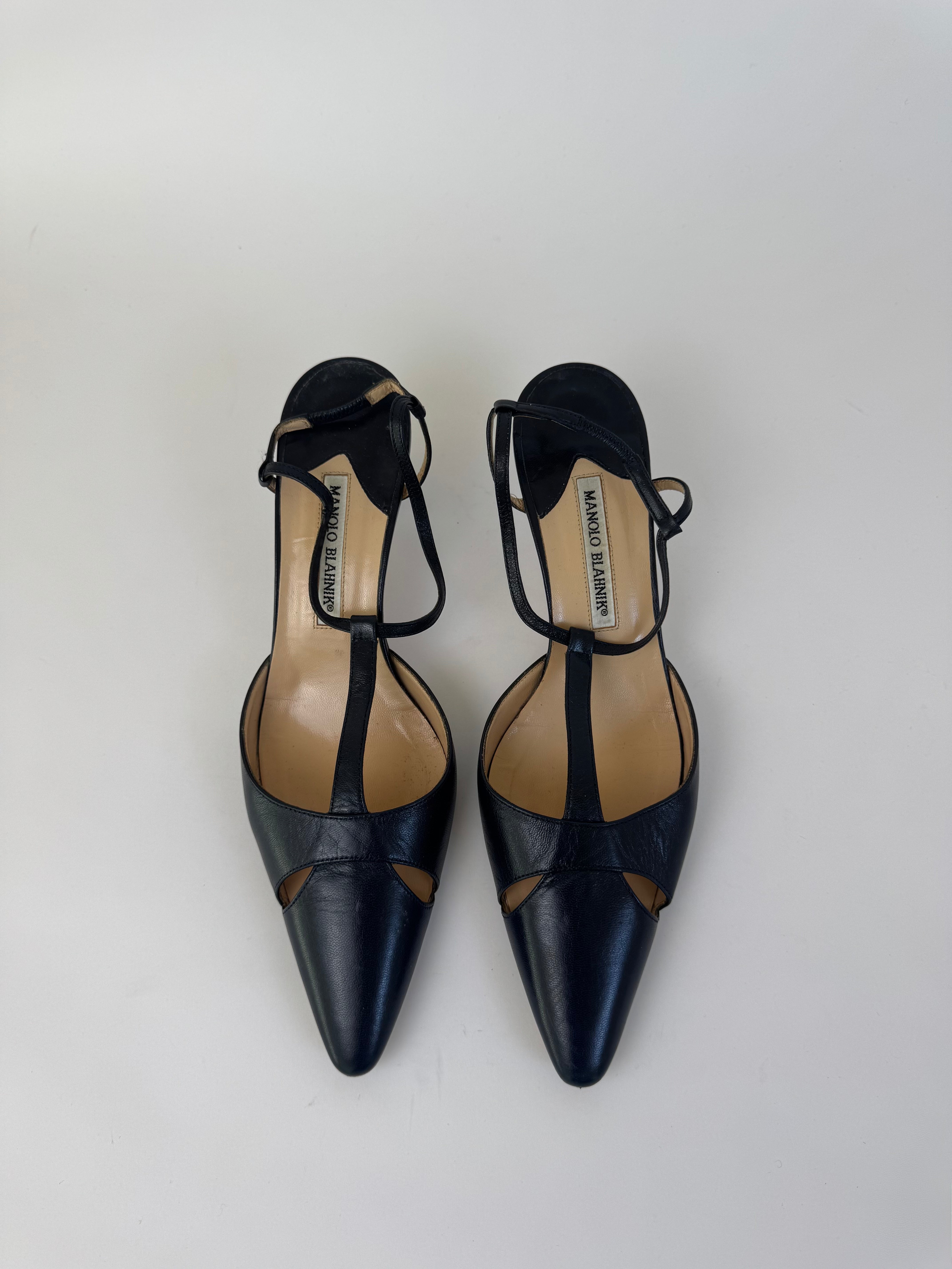 Manolo Blahnik Navy Slingbacks 40