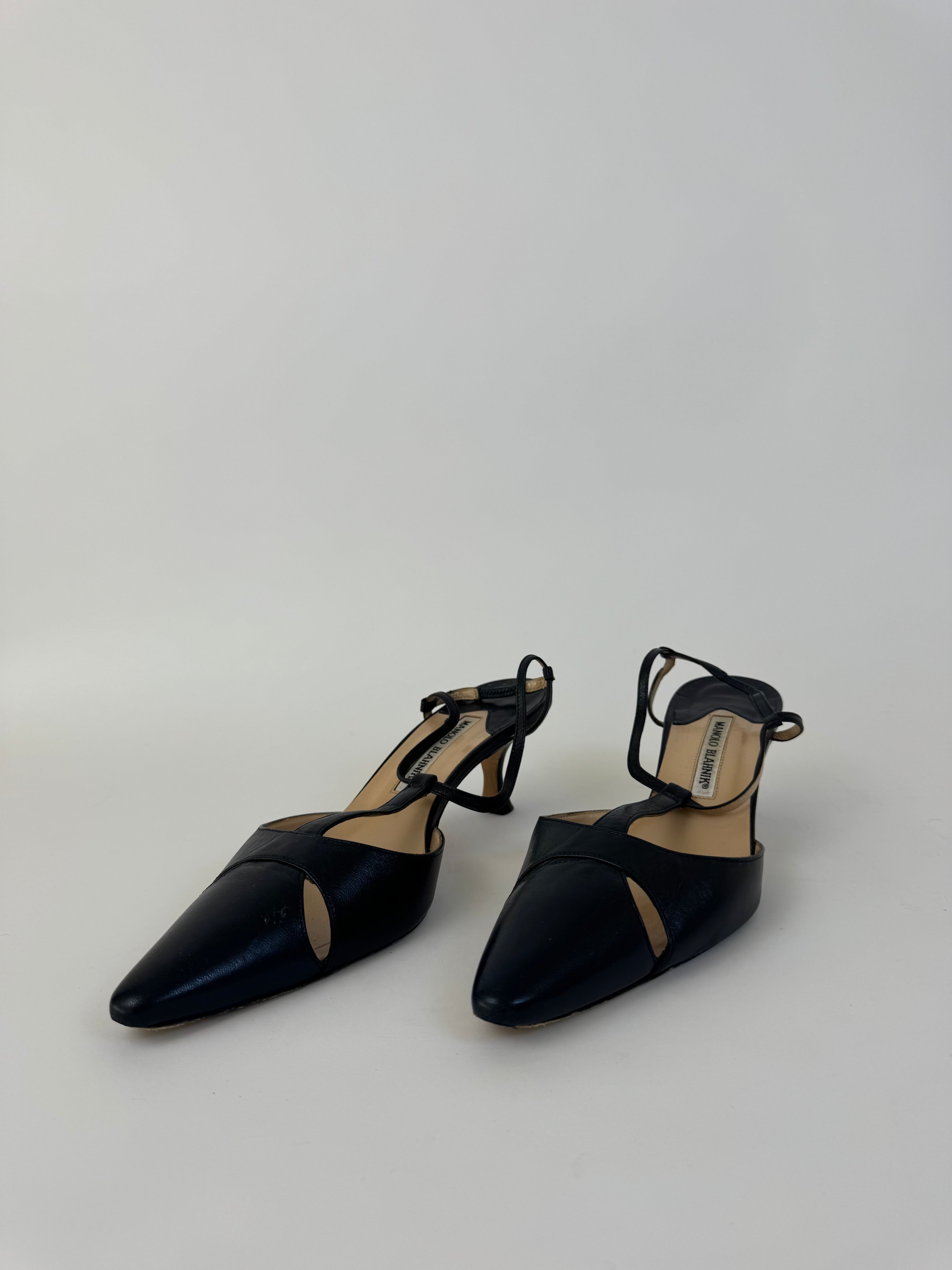 Manolo Blahnik Navy Slingbacks 40