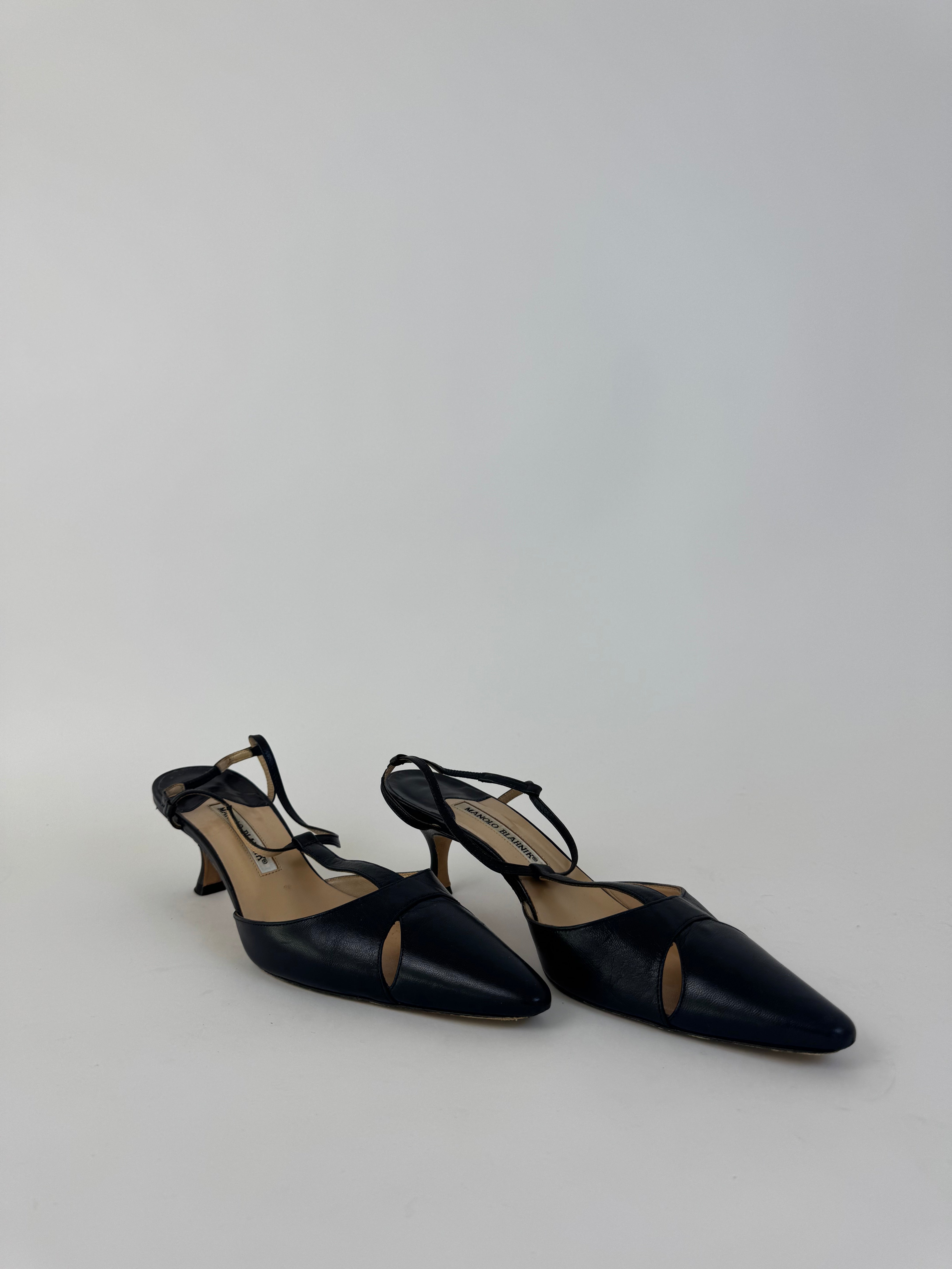 Manolo Blahnik Navy Slingbacks 40