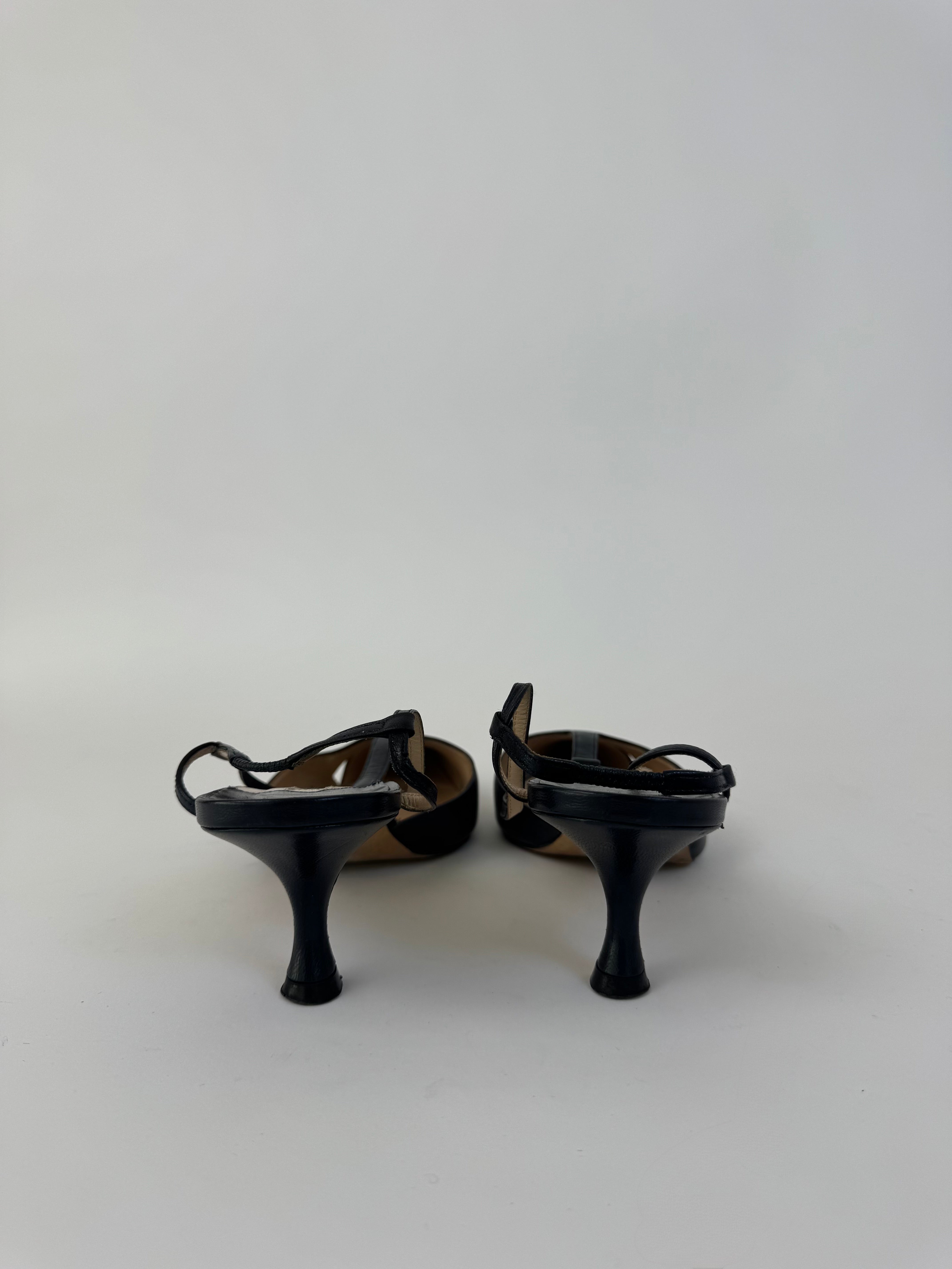 Manolo Blahnik Navy Slingbacks 40