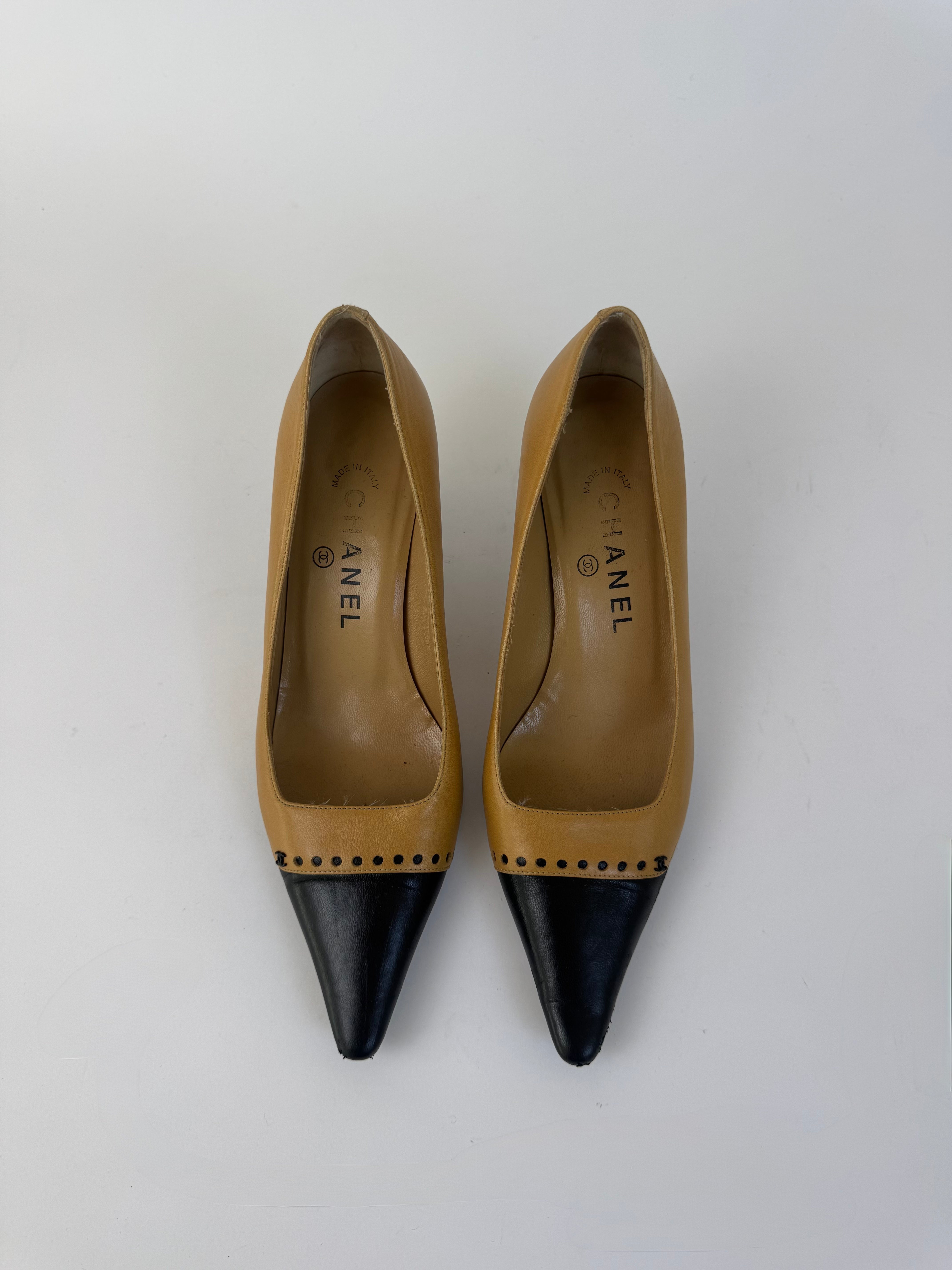 Chanel Brown and Black CC Mules 36.5