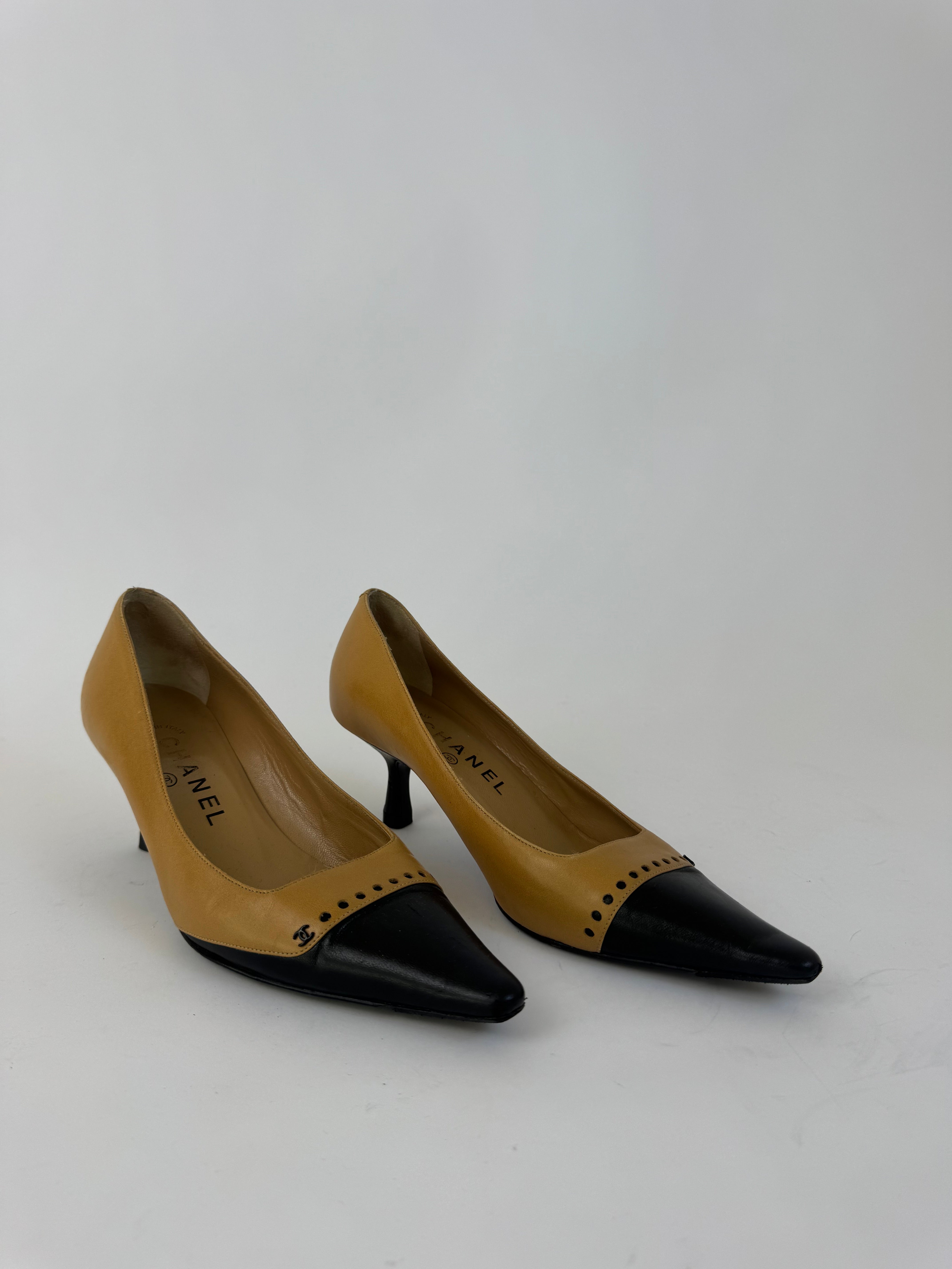 Chanel Brown and Black CC Mules 36.5