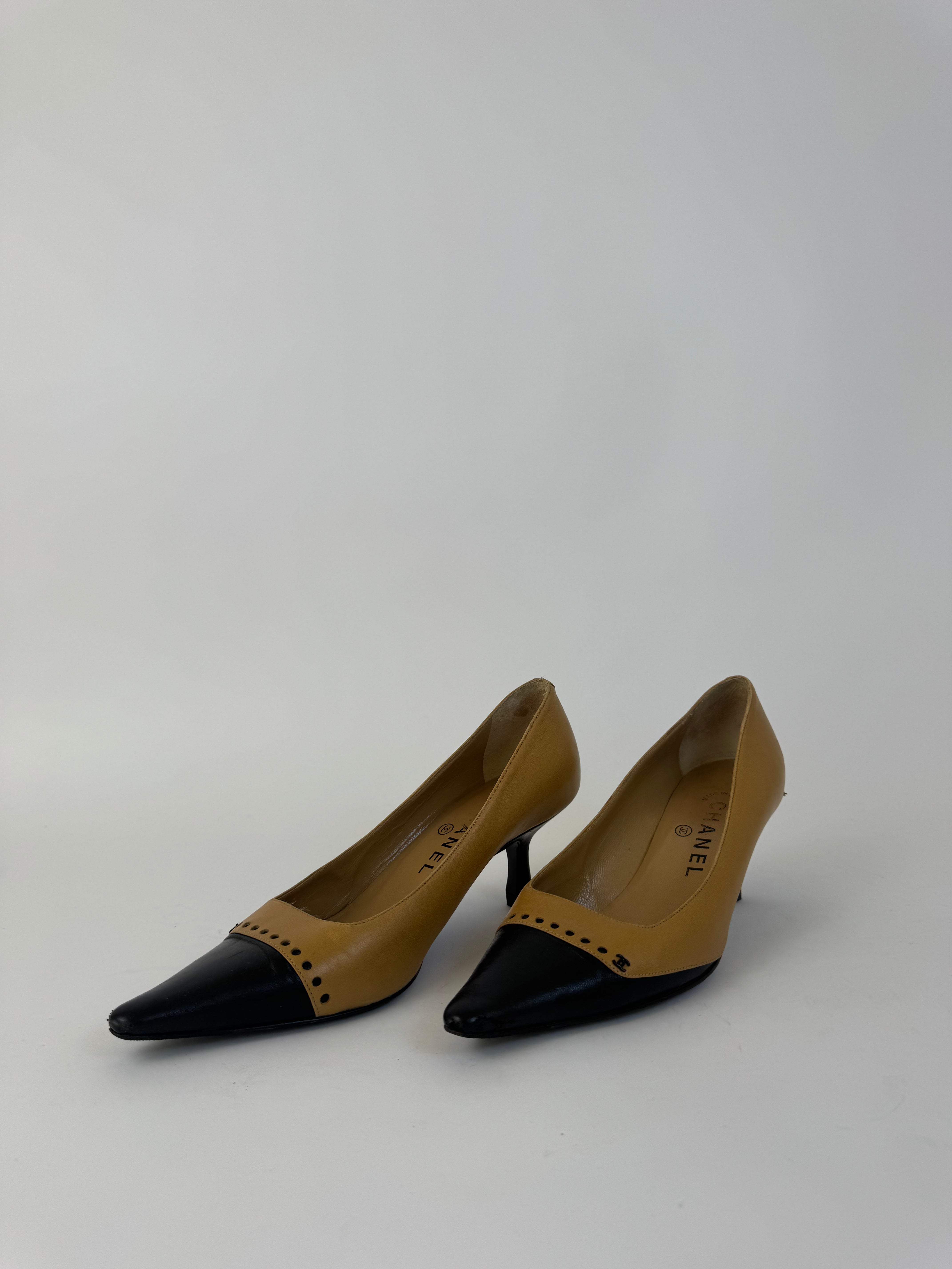 Chanel Brown and Black CC Mules 36.5